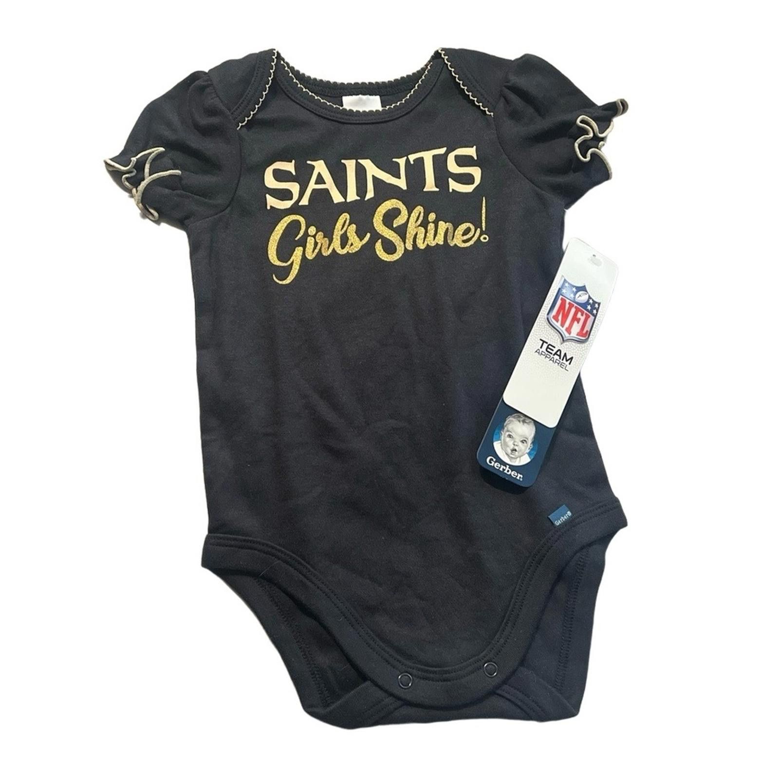 NFL Gerber NFL Saints Bodysuit 3-6M Black Gold Ruffle Sleeve Size ONE SIZE - 2 Thumbnail