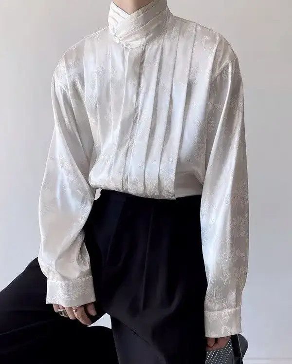Japanese Brand Kinuka x Miyo Korean fashion floral pleated button up shirt Size US XL / EU 56 / 4 - 4 Thumbnail