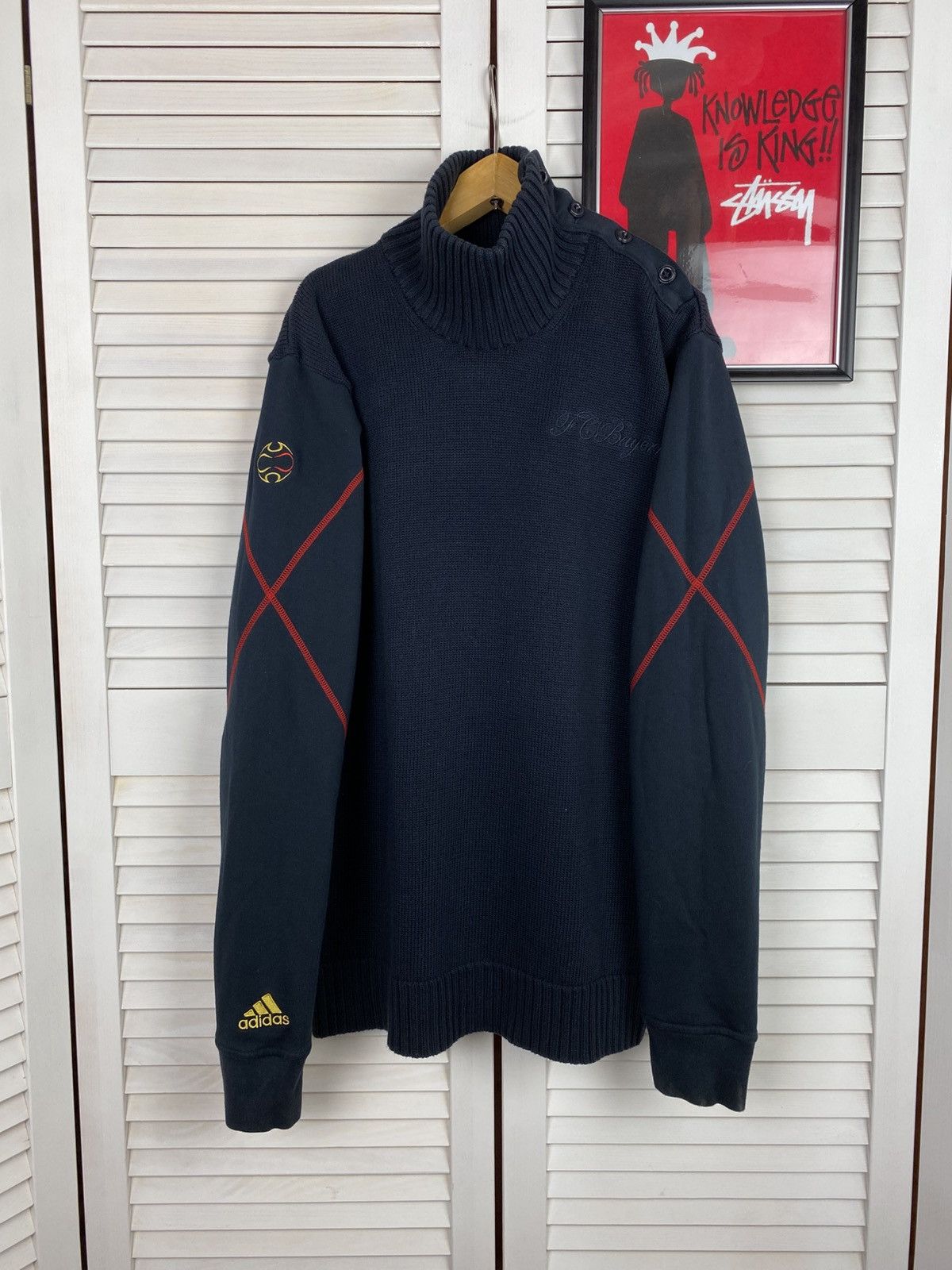 Adidas Vintage Knit Sweater Adidas Bayern Munich Turtleneck Footbal Size US M / EU 48-50 / 2 - 1 Thumbnail