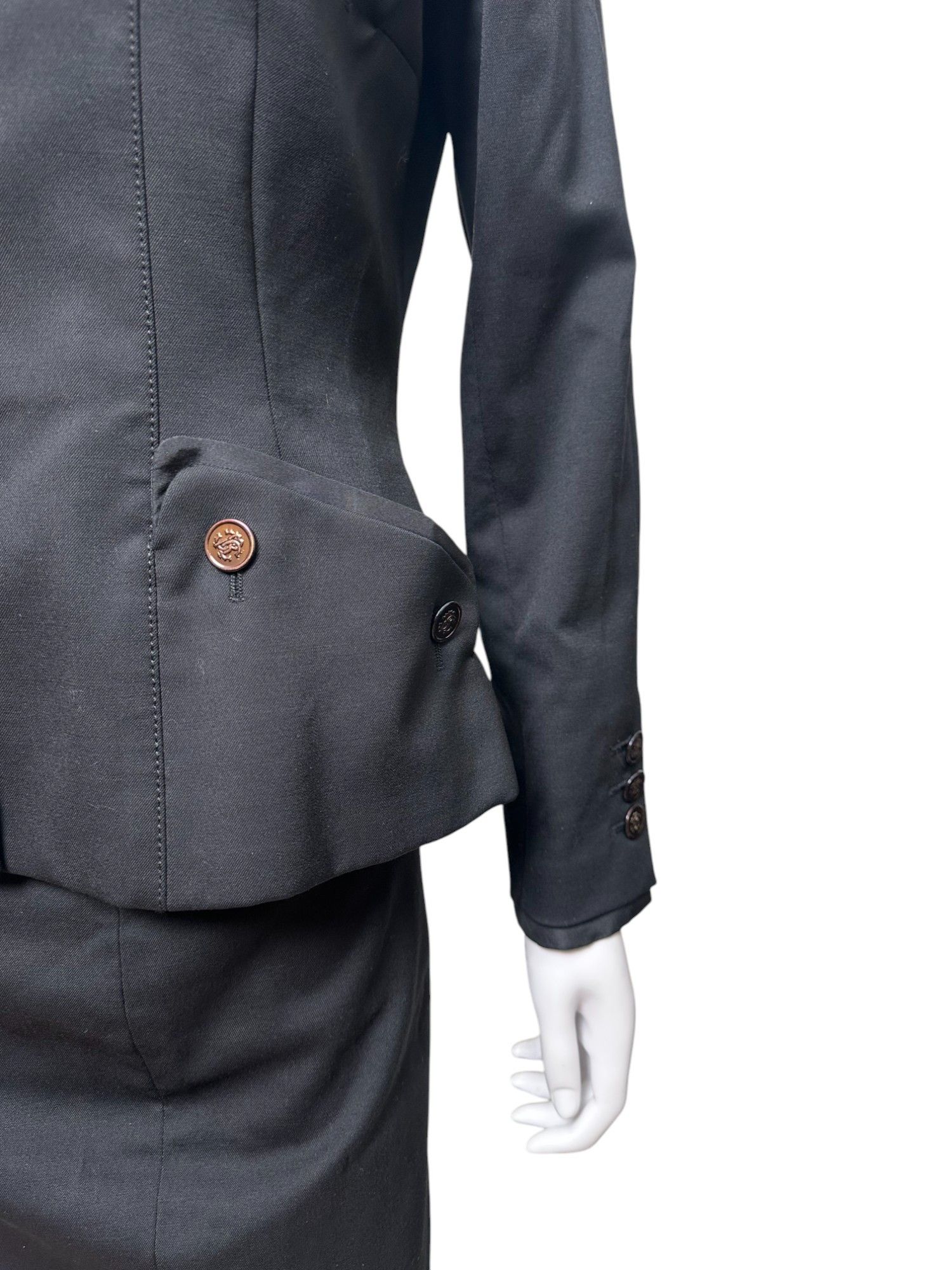Roberto Cavalli S/S 2008 Buttoned Pockets Wool Black Tailleur Size M / US 6-8 / IT 42-44 - 8 Thumbnail