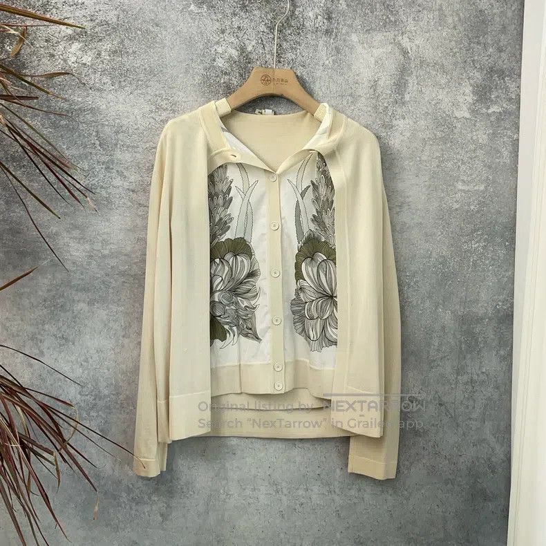 Hermes Hermes Beige patchwork faux two-piece knit cardigan sweate Size XXS / US 00 / IT 34 - 1 Thumbnail