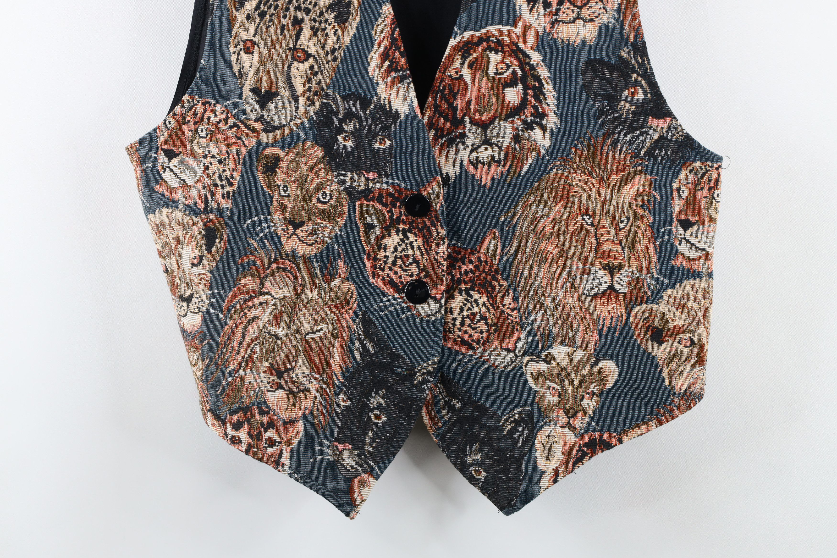 Vintage Vintage 90s Streetwear Needlepoint Big Cat Tie Back Vest USA Size M / US 6-8 / IT 42-44 - 3 Thumbnail