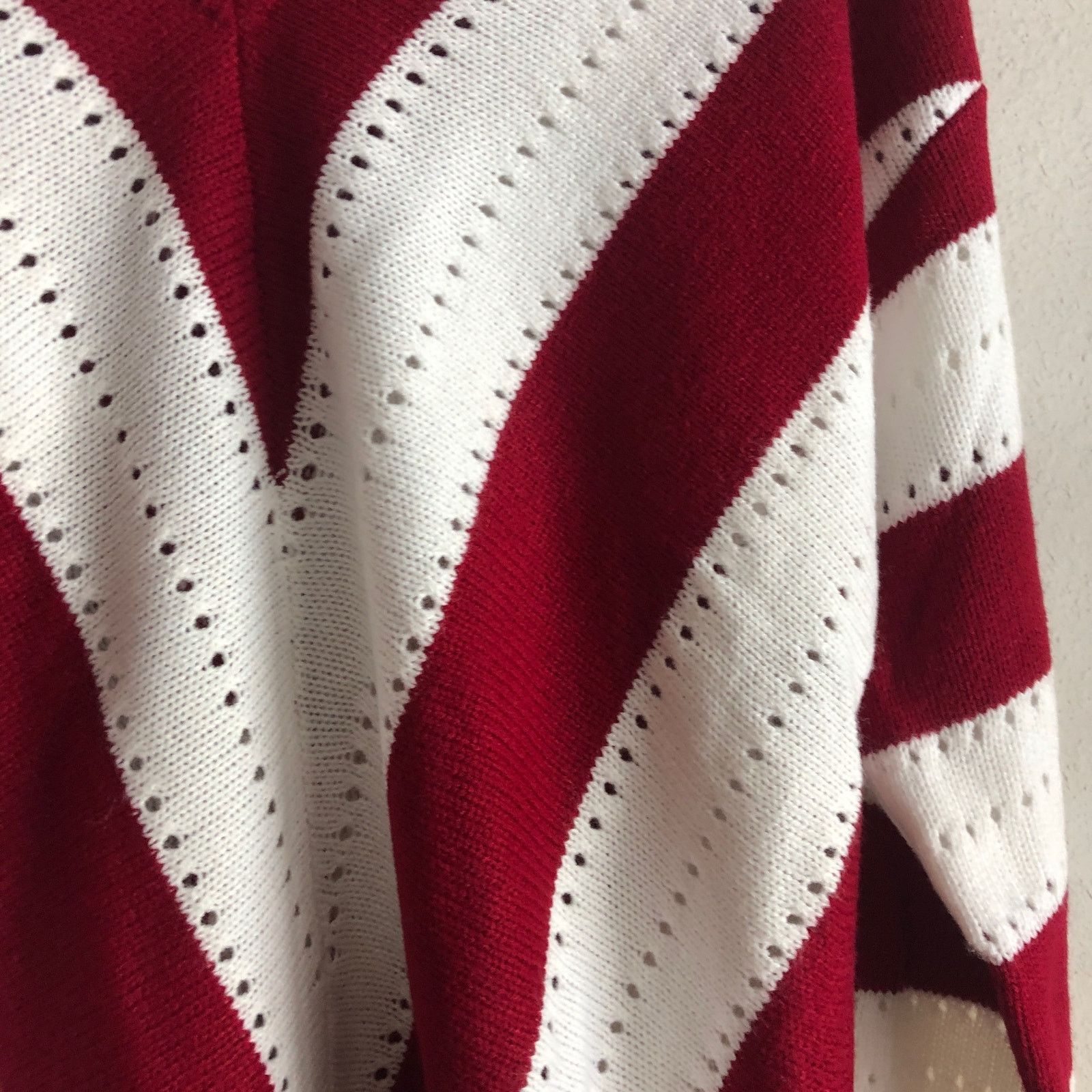 Shein Red and white stripe acrylic sweater v neck w/ mini cutouts Size S / US 4 / IT 40 - 2 Thumbnail