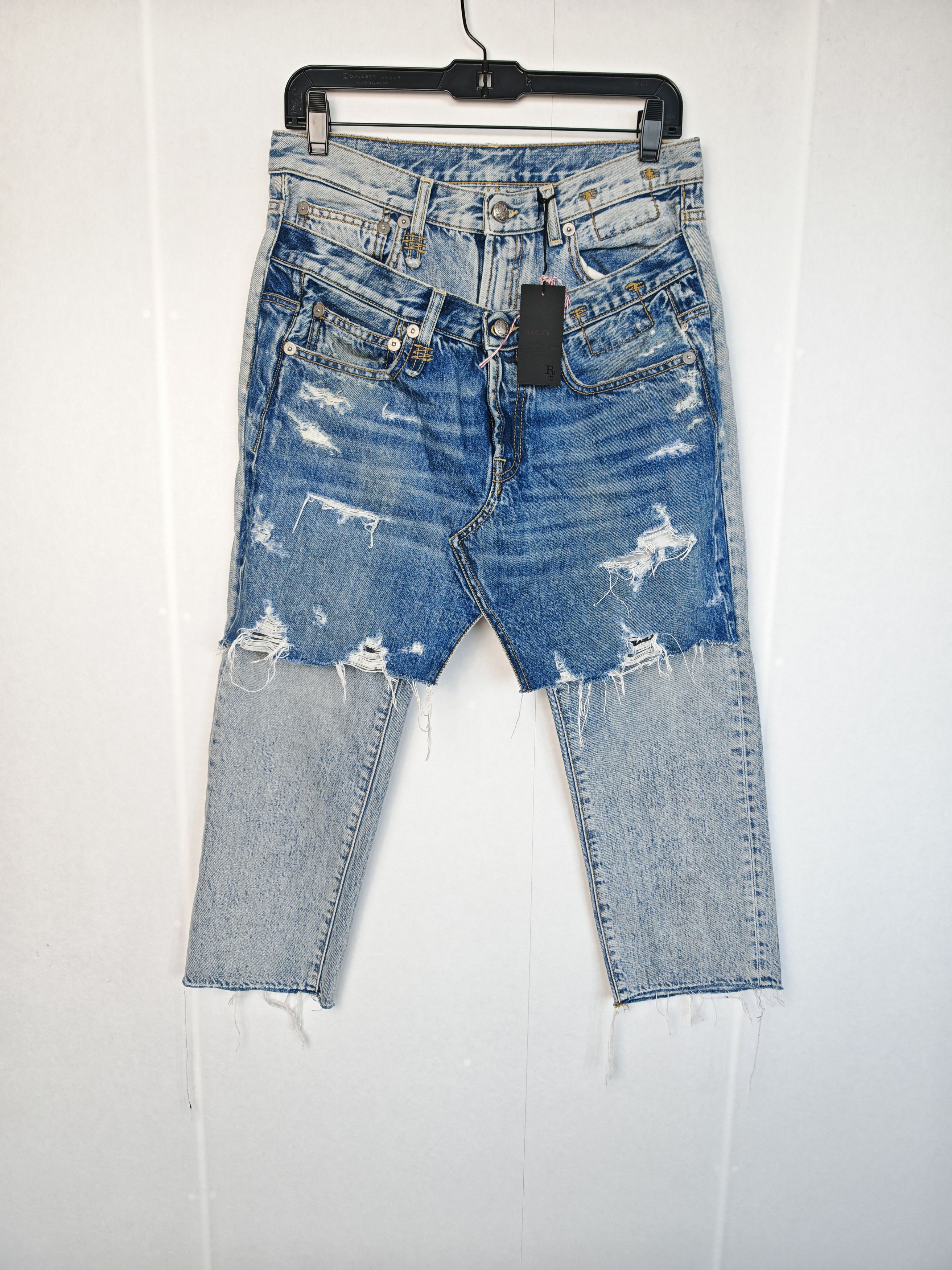 R13 RARE sample "Double Front" Layered Distressed Denim Skirt Size 27" / US 4 / IT 40 - 17 Thumbnail