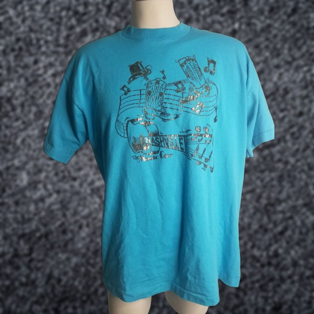 Vintage VINTAGE Nashville TN Music City T Shirt Screen Stars 80s Mens XL Blue Crew Neck Short Sleeve Solid Vintage Beats Mens Size US XL / EU 56 / 4 - 1 Thumbnail