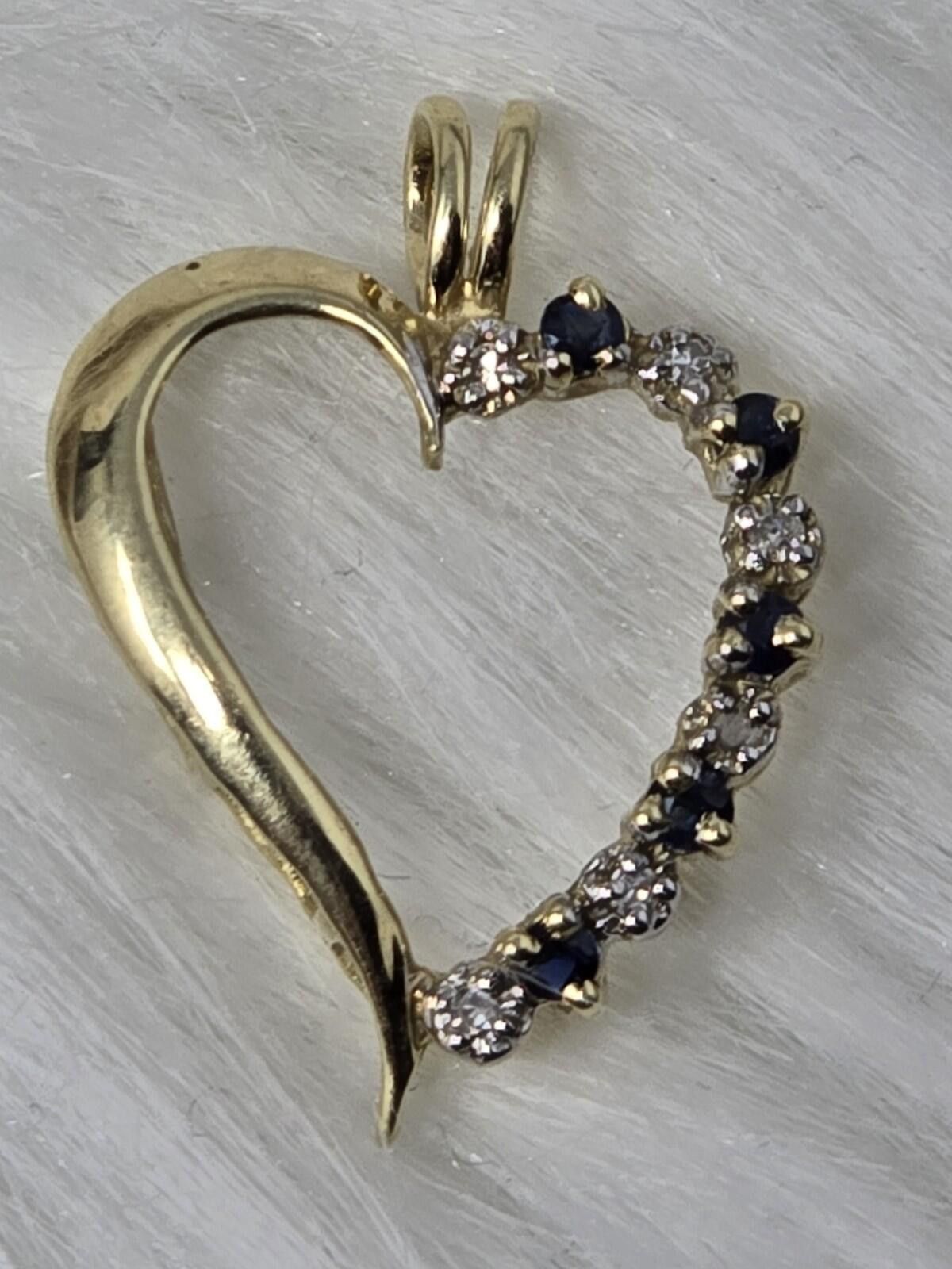 The Unbranded Brand 10k Gold Diamond Blue Sapphire Open Heart Pendant Size ONE SIZE - 6 Thumbnail