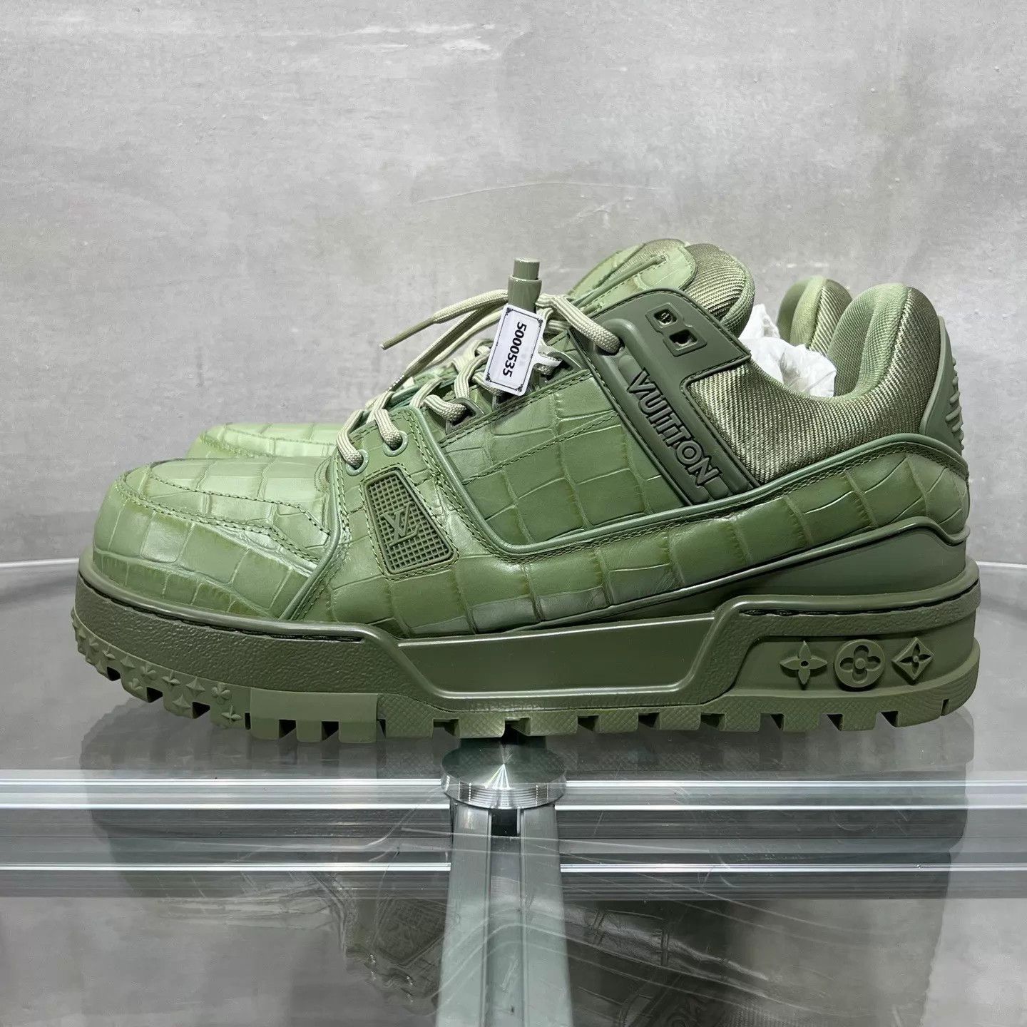 Louis Vuitton LV Trainer Maxi Green Croc Embossed UK8/42 New Size US 9 / EU 42 - 3 Thumbnail