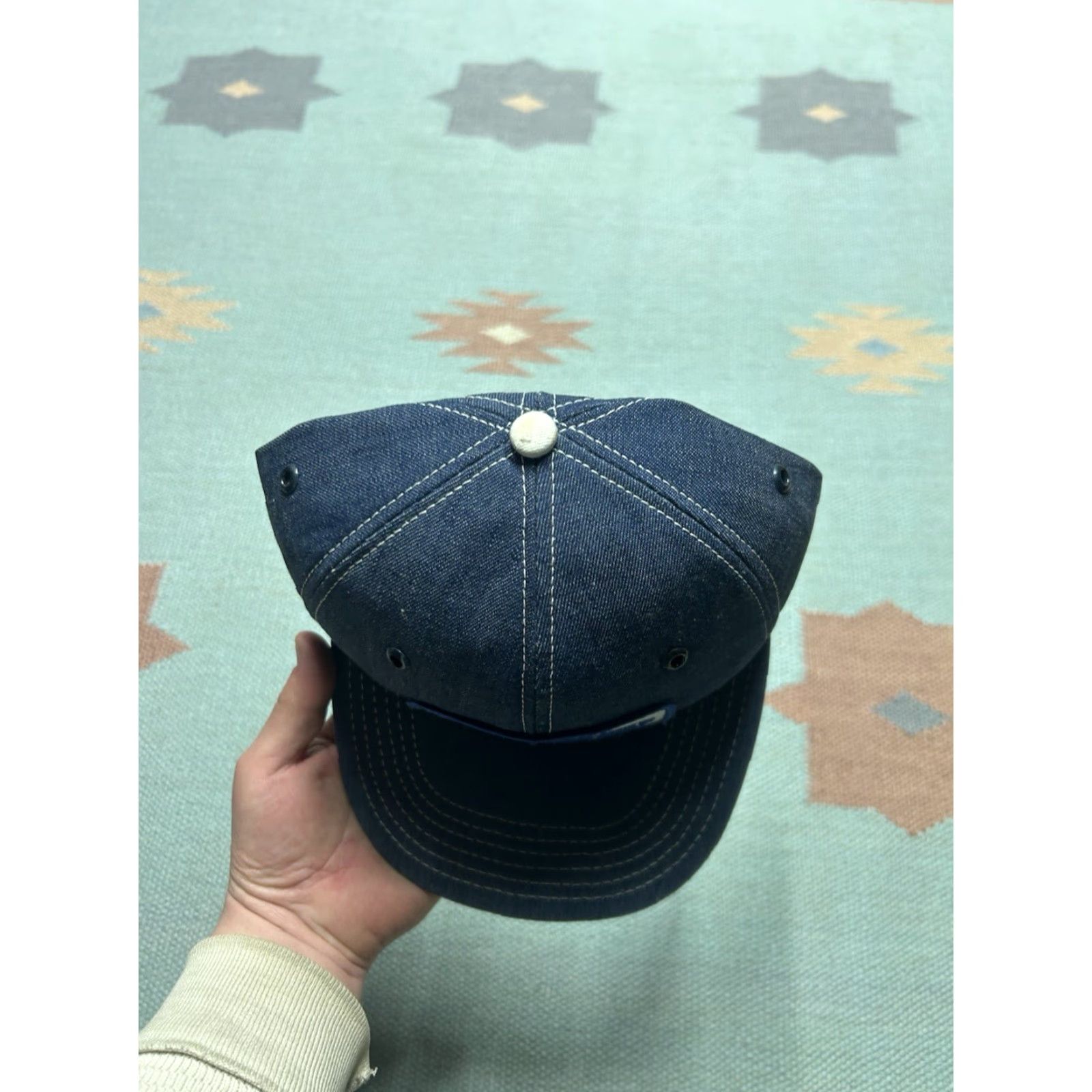 Vintage VINTAGE 80s Snapback Hat Denim Cap USA Patch Made in USA Unbranded Adjustable Men Blue Denim Snapback Hat Mens US Theme 80s Size ONE SIZE - 3 Thumbnail