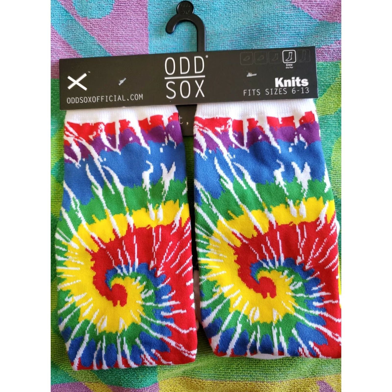 Rainbow ODD SOX Crew Socks 6-13 Rainbow Tie-Dye Swirl Multicolor Men Size 6-13 Crew Socks Rainbow Theme, Cotton Blend, 1 Pair Size ONE SIZE - 2 Thumbnail