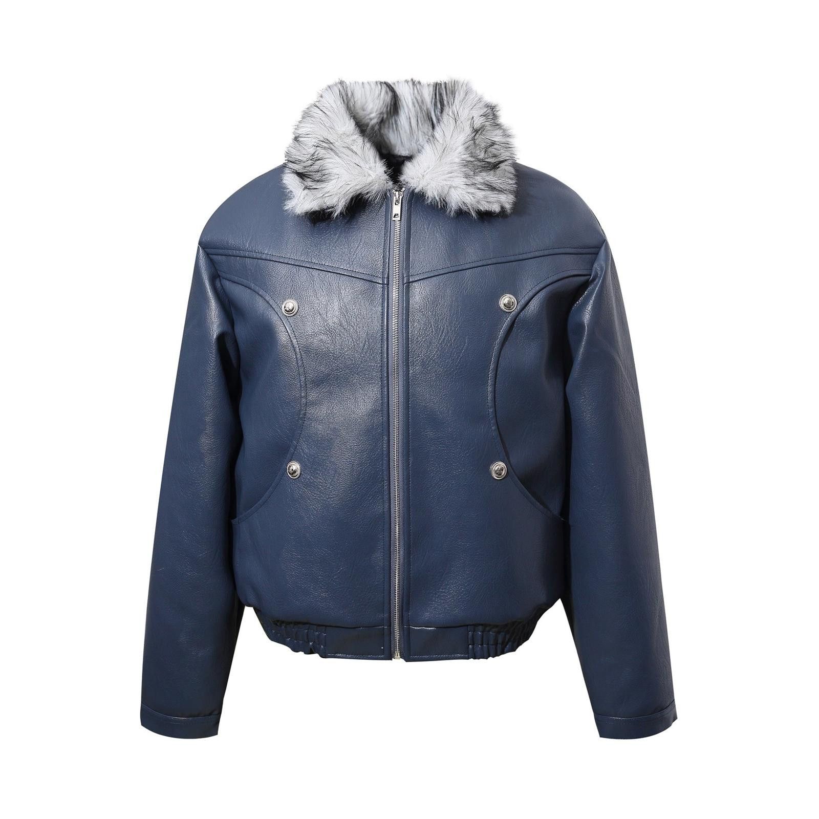 Leather Black Faux Leather Bomber Jacket with Fur Collar Size US M / EU 48-50 / 2 - 5 Thumbnail