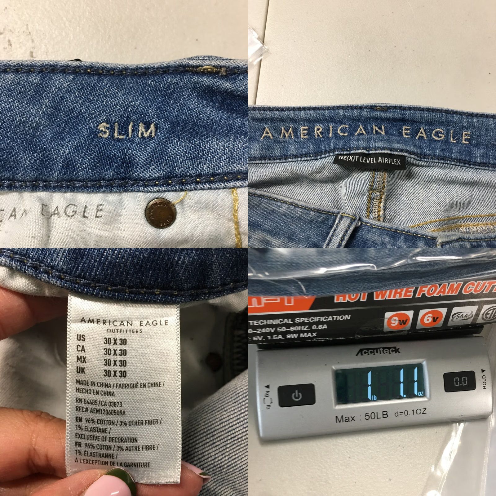 American Eagle Outfitters American Eagle Slim Next Level Airflex Jeans Mens 30x30 Blue Size US 30 / EU 46 - 9 Thumbnail