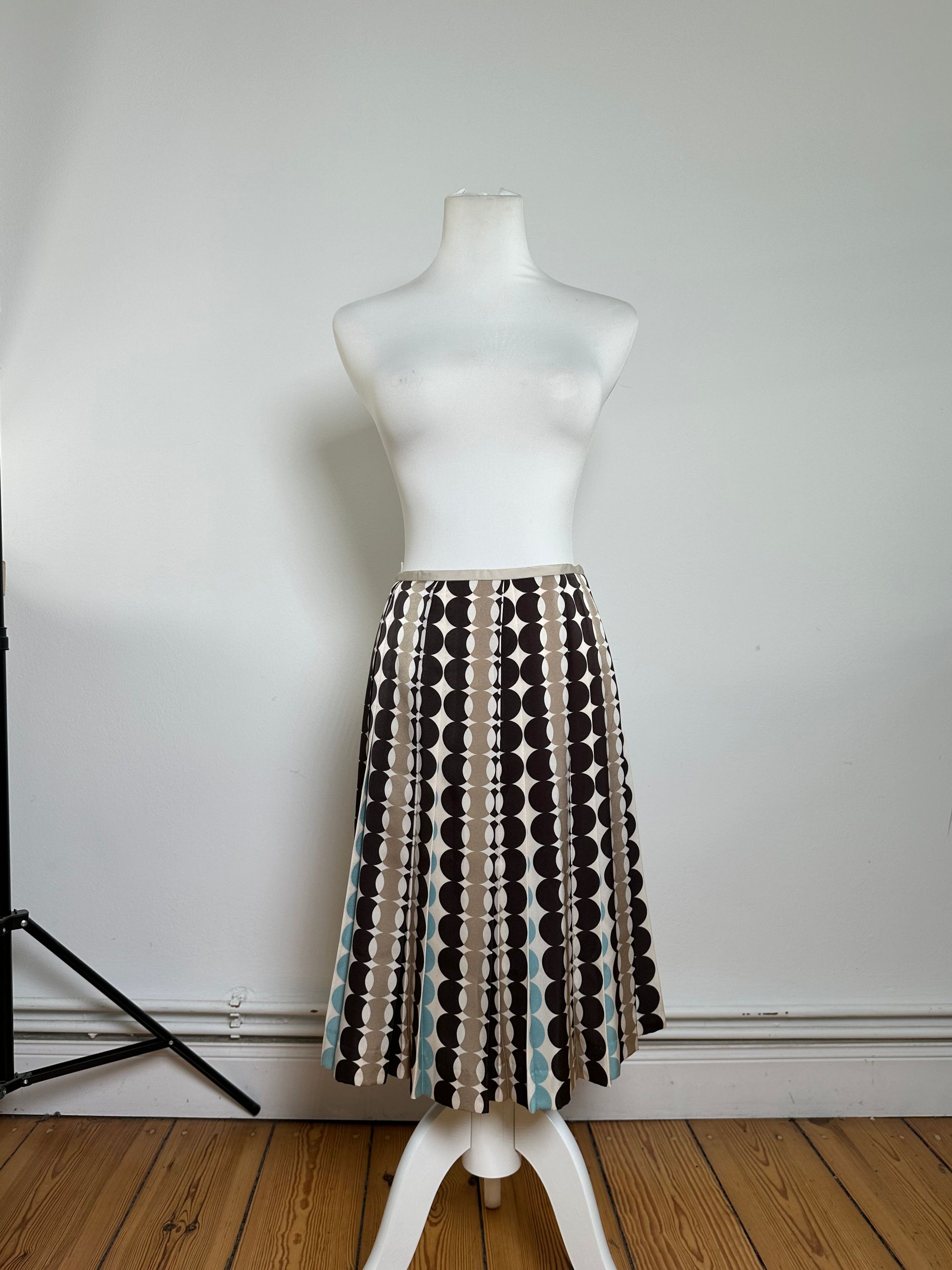 Courreges Geometric Print Skirt Brown Blue Cream Polyester Size 27" / US 4 / IT 40 - 1 Thumbnail