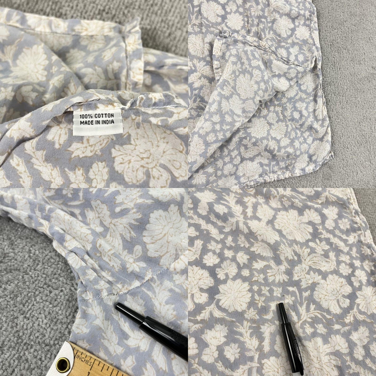 Vintage VINTAGE Roberta Roller Rabbit Blouse Womens Large Floral Lace Tunic Top All Seasons Casual Lightweight Gray Blue Size L / US 10 / IT 46 - 8 Thumbnail