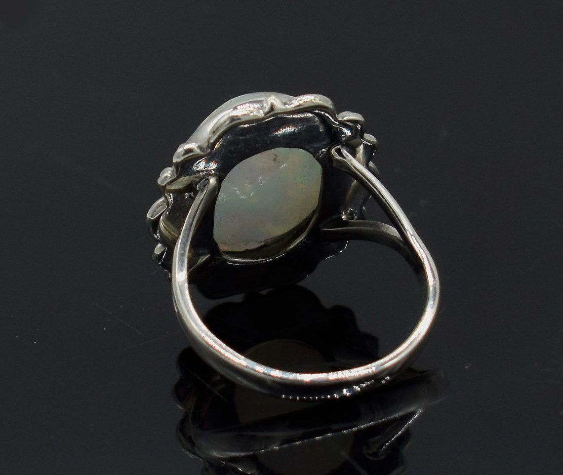 Handmade Natural Ethiopian Opal Ring 925K Silver Statement Ring Size ONE SIZE - 2 Thumbnail