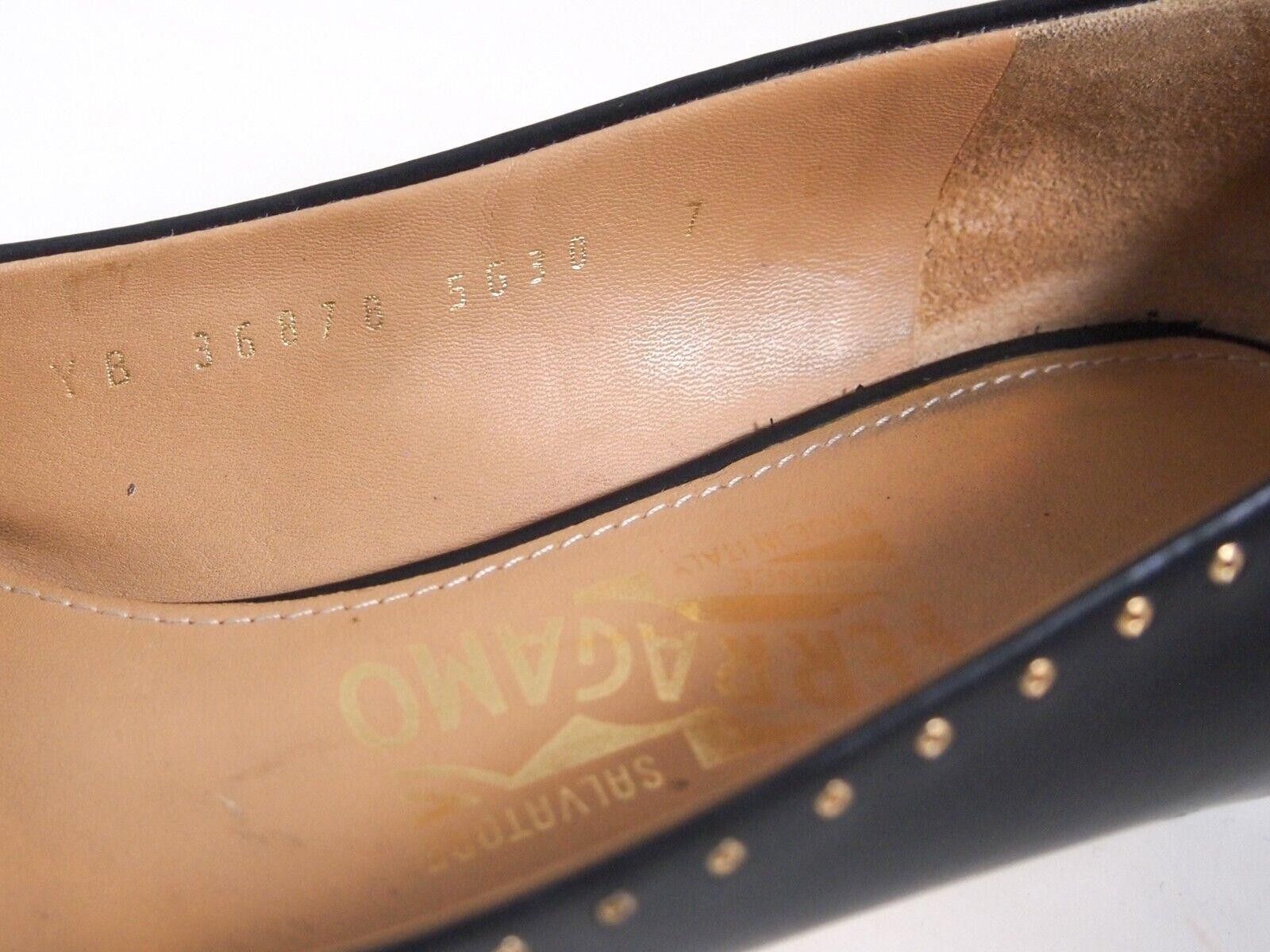 Salvatore Ferragamo Ferragamo Pumps Kitten Heel Studded Black Leather US 7 EU 37 Size US 7 / IT 37 - 7 Thumbnail
