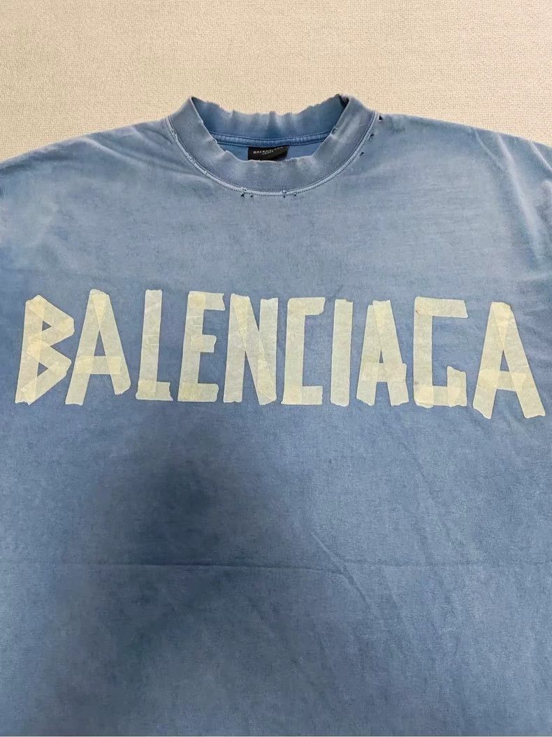 Balenciaga Balenciaga 23fw Haze Blue Tape Tape Tape Made Old Short Sle Size US XS / EU 42 / 0 - 3 Thumbnail