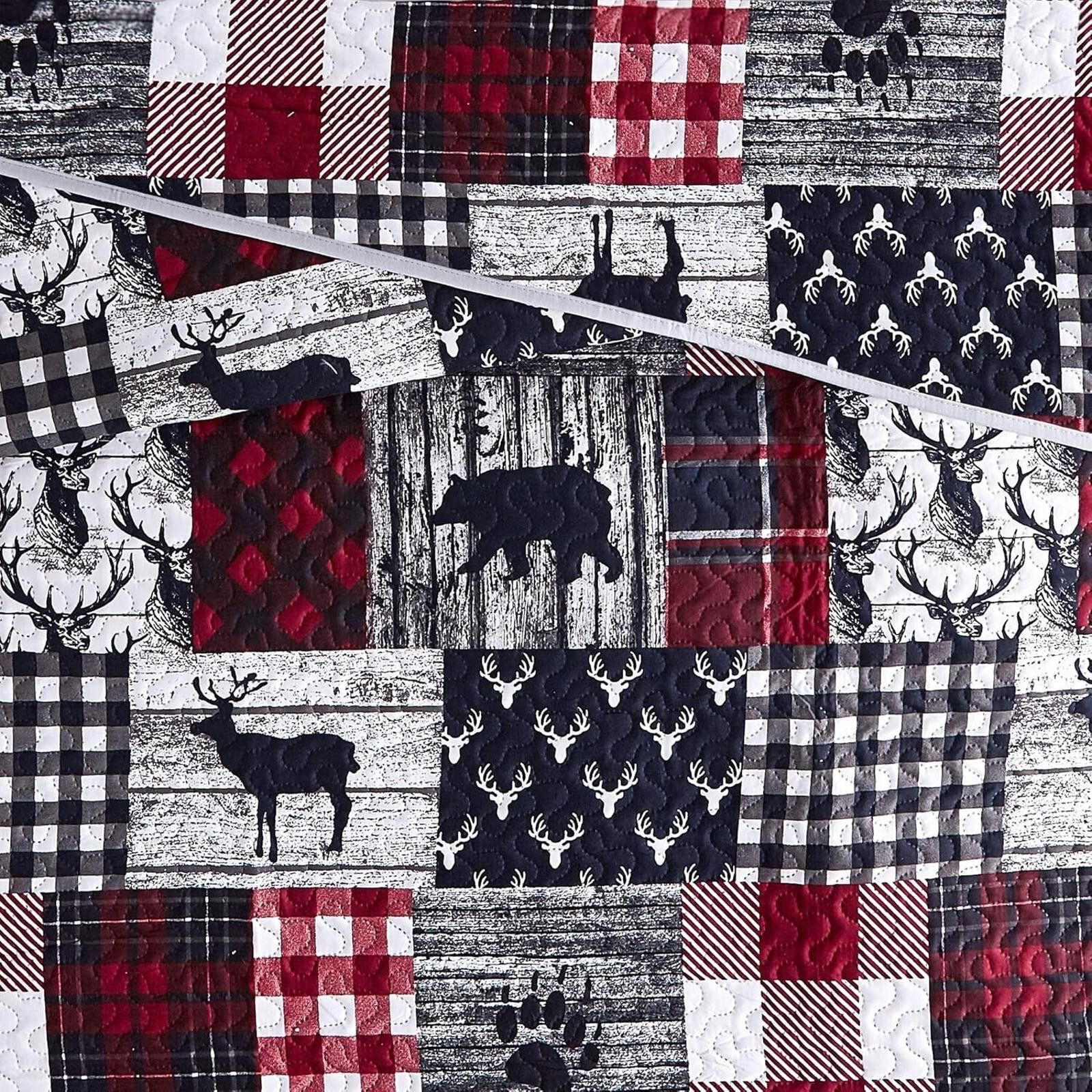 Designer KING Comforter Set Cabin Country Deer Quilt Coverlet 3Pcs Size ONE SIZE - 5 Thumbnail