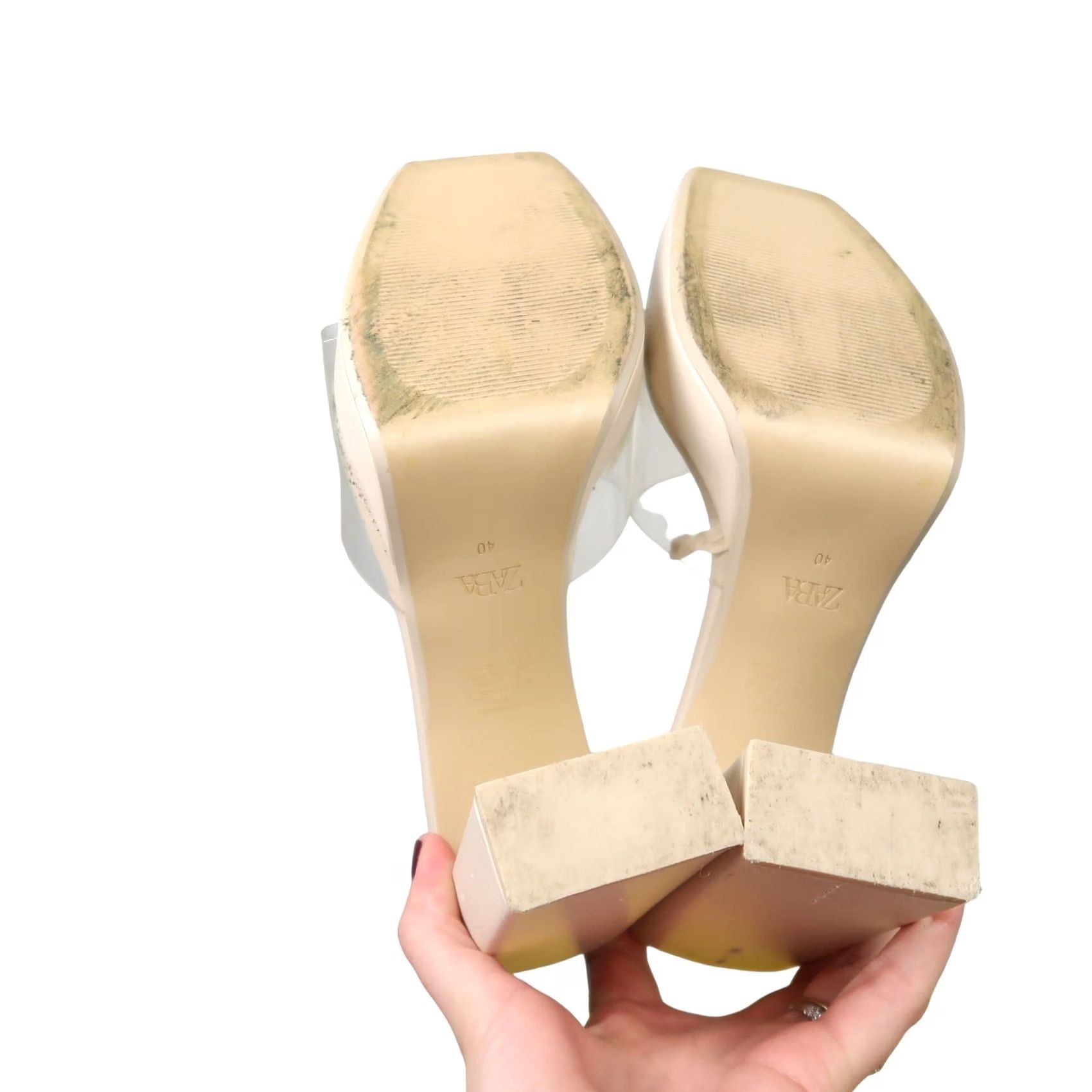 Zara ZARA cream faux leather platform sandal heel clear vinyl strap 40 Women Platform High Heel Party/Cocktail EU 40 / US 9 Womens Size US 9 / IT 39 - 6 Thumbnail