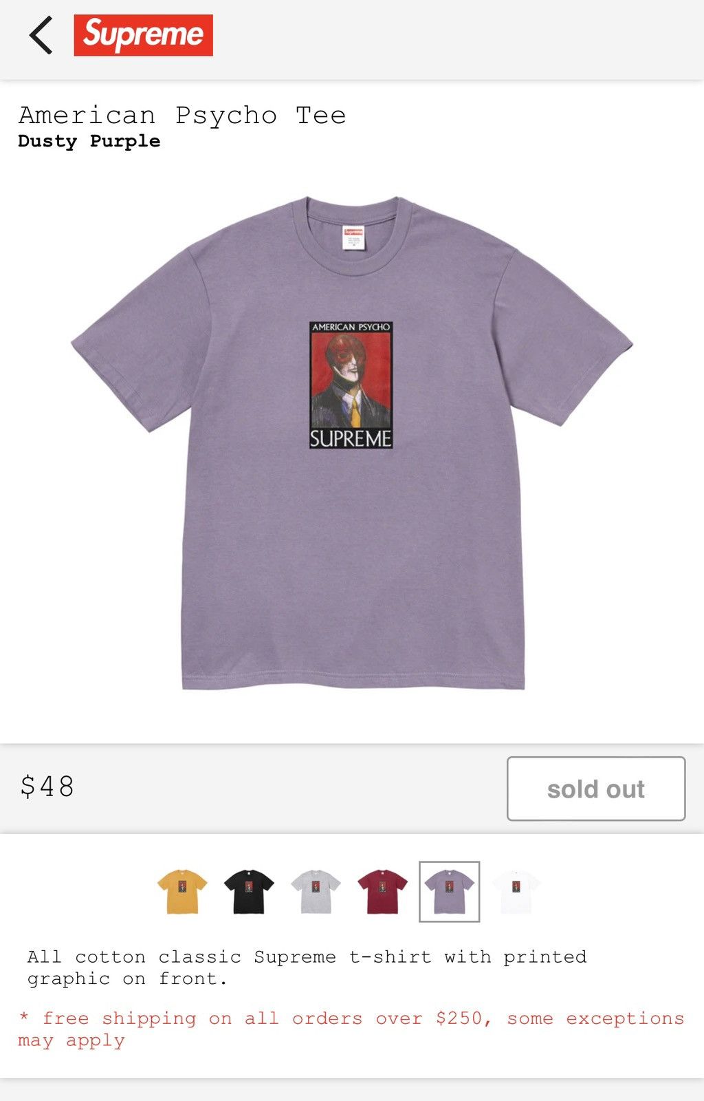 Supreme Supreme American Psycho Tee - Dusty Purple - Small | Grailed