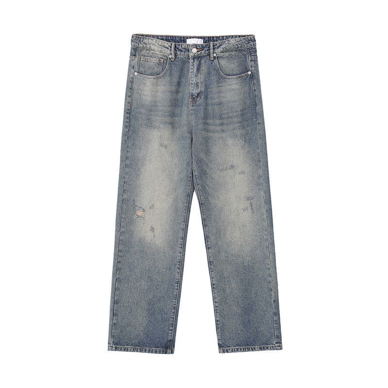 Japanese Brand American retro men's washed straight leg distressed jeans Size US 32 / EU 48 - 5 Thumbnail