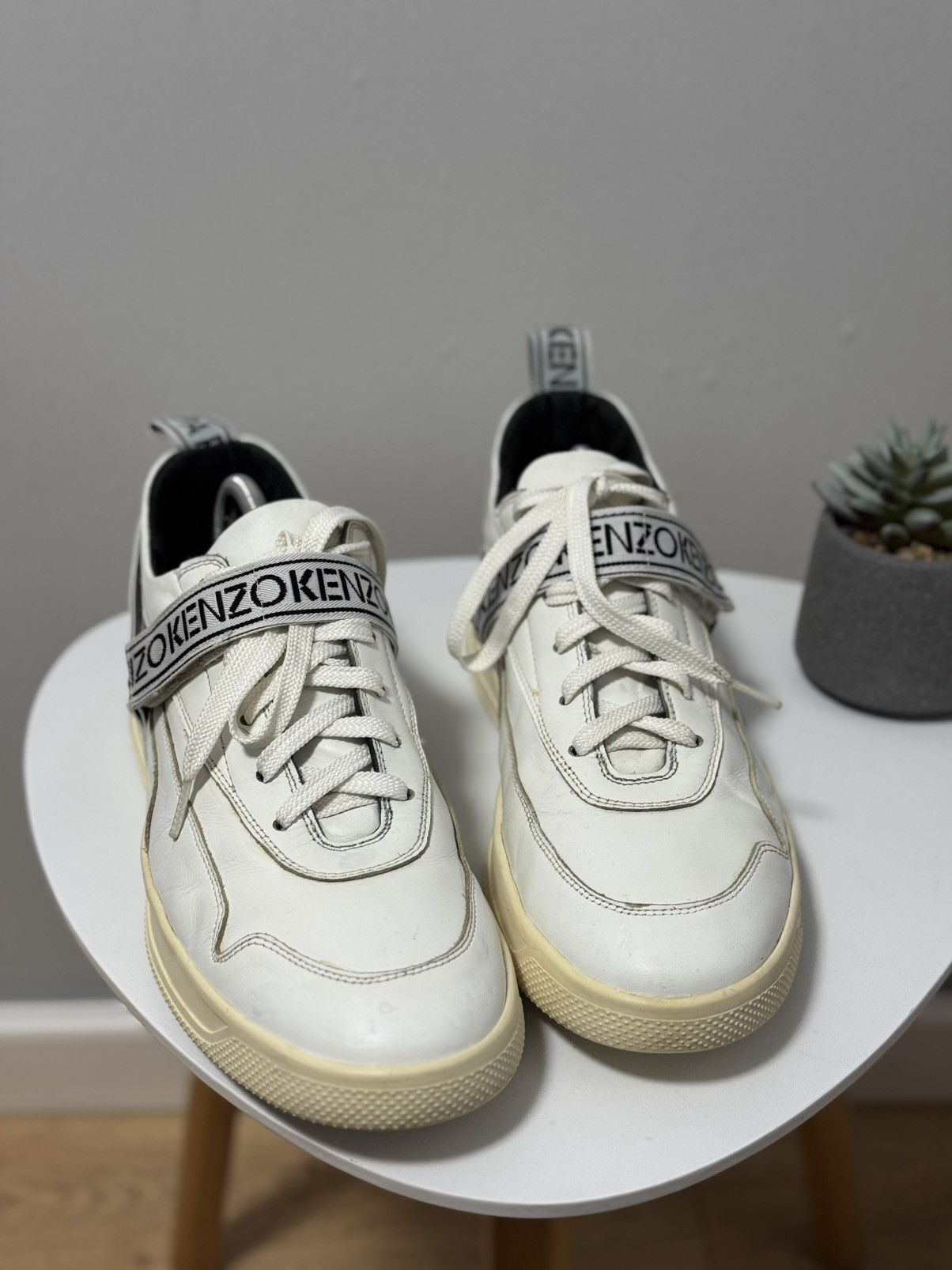 Kenzo KENZO PARIS White Leather Cross Strap Sneakers Trainers Sz43 Size US 10 / EU 43 - 2 Thumbnail