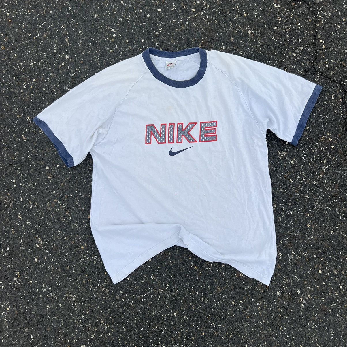 Nike × Vintage 90s Nike Central Swoosh Vintage Y2K Retro Tee T-Shirt Size US XL / EU 56 / 4 - 1 Thumbnail