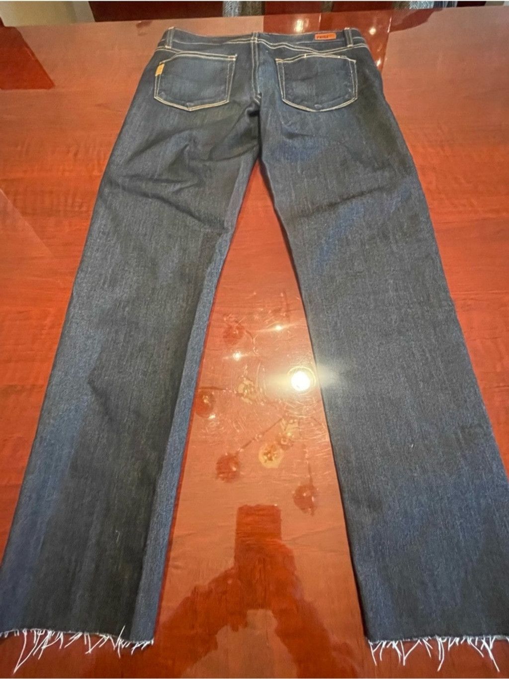 Paige PAIGE Skyline Skinny Jeans 28 Dark Wash Raw Hem Stretchy Size 28" / US 6 / IT 42 - 8 Thumbnail