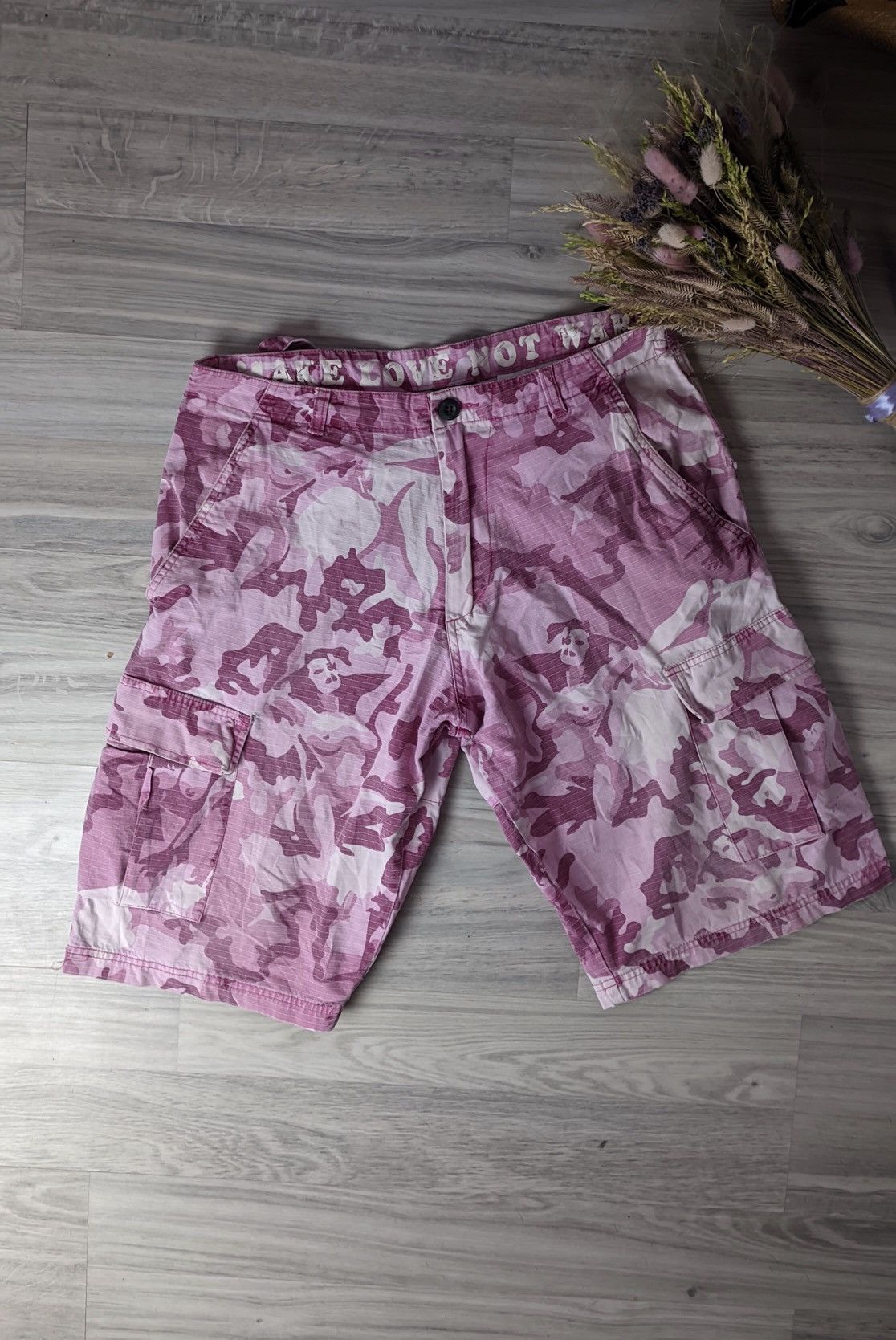 Money Porno-Flage Utility Y2K faded denim cargo shorts