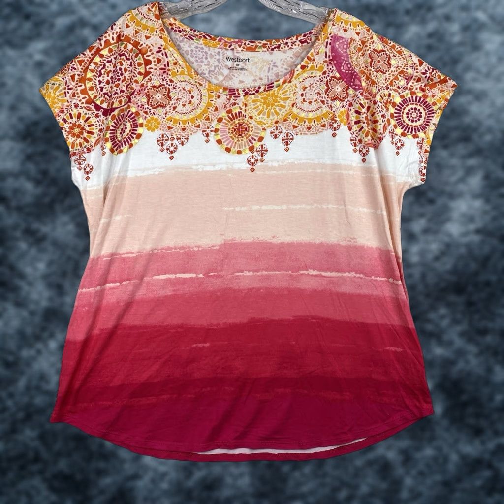 Pinko Westport Womens XL Tee Shirt Pink Ombre Floral Dolman Sleeve Boxy Artsy Size XL / US 12-14 / IT 48-50 - 1 Thumbnail