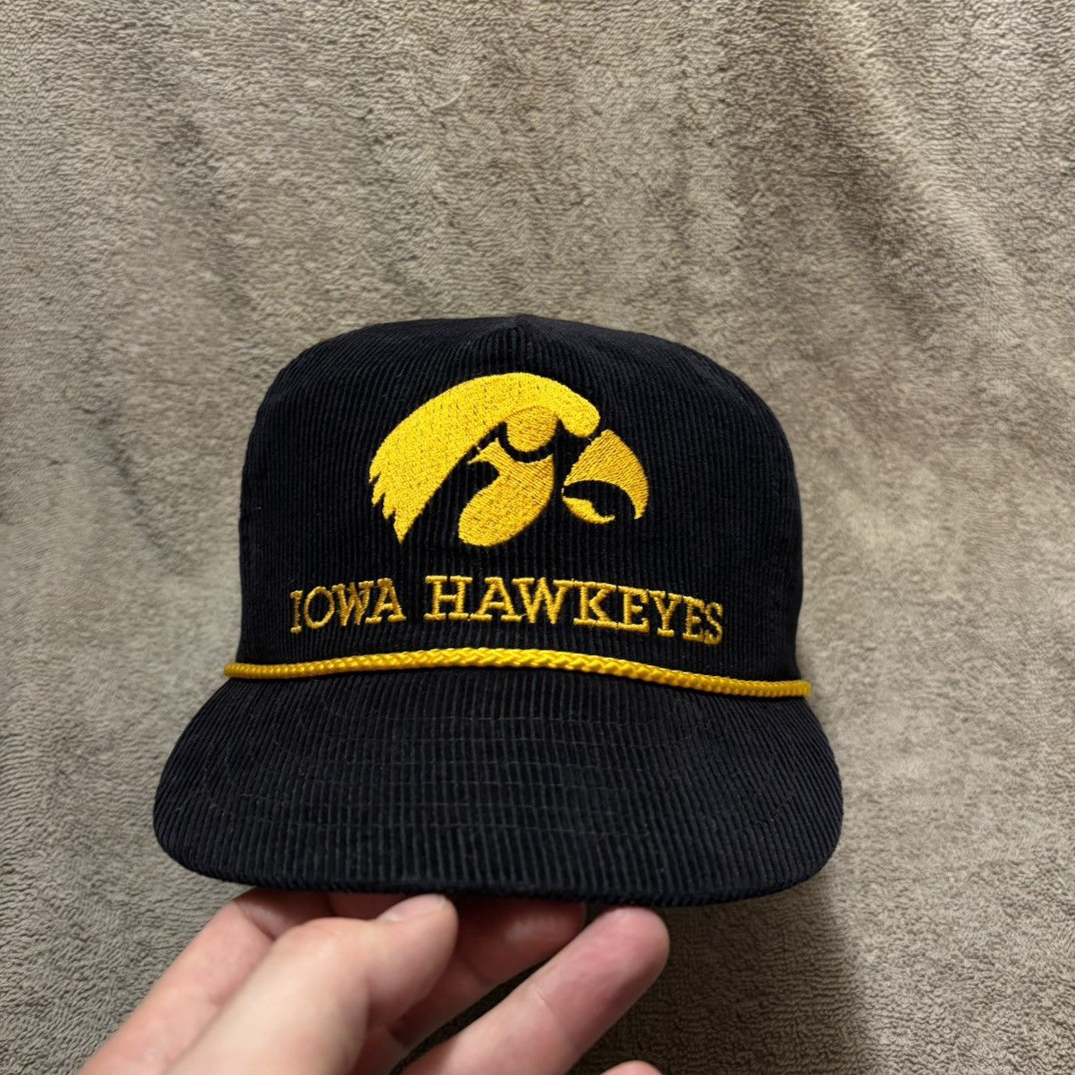 Vintage Vintage 80s Iowa Hawkeyes Corduroy Hat Leather Strap Logo Size ONE SIZE - 4 Thumbnail