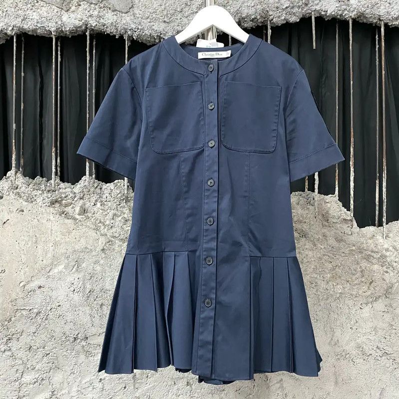 Dior Dior Summer Blue Pleated Dress 0089 Size ONE SIZE - 1 Thumbnail