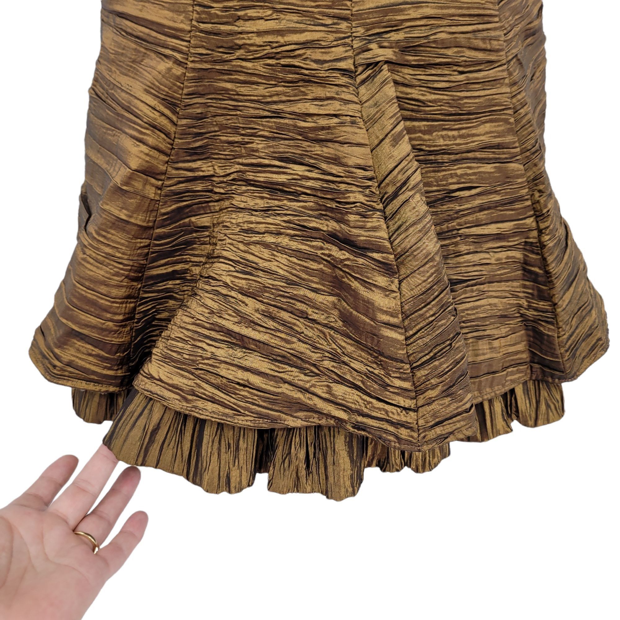 Jessica McClintock Vtg Cocktail Dress Sz 4 Artsy Metallic Bronze Textured Tier Size S / US 4 / IT 40 - 4 Thumbnail