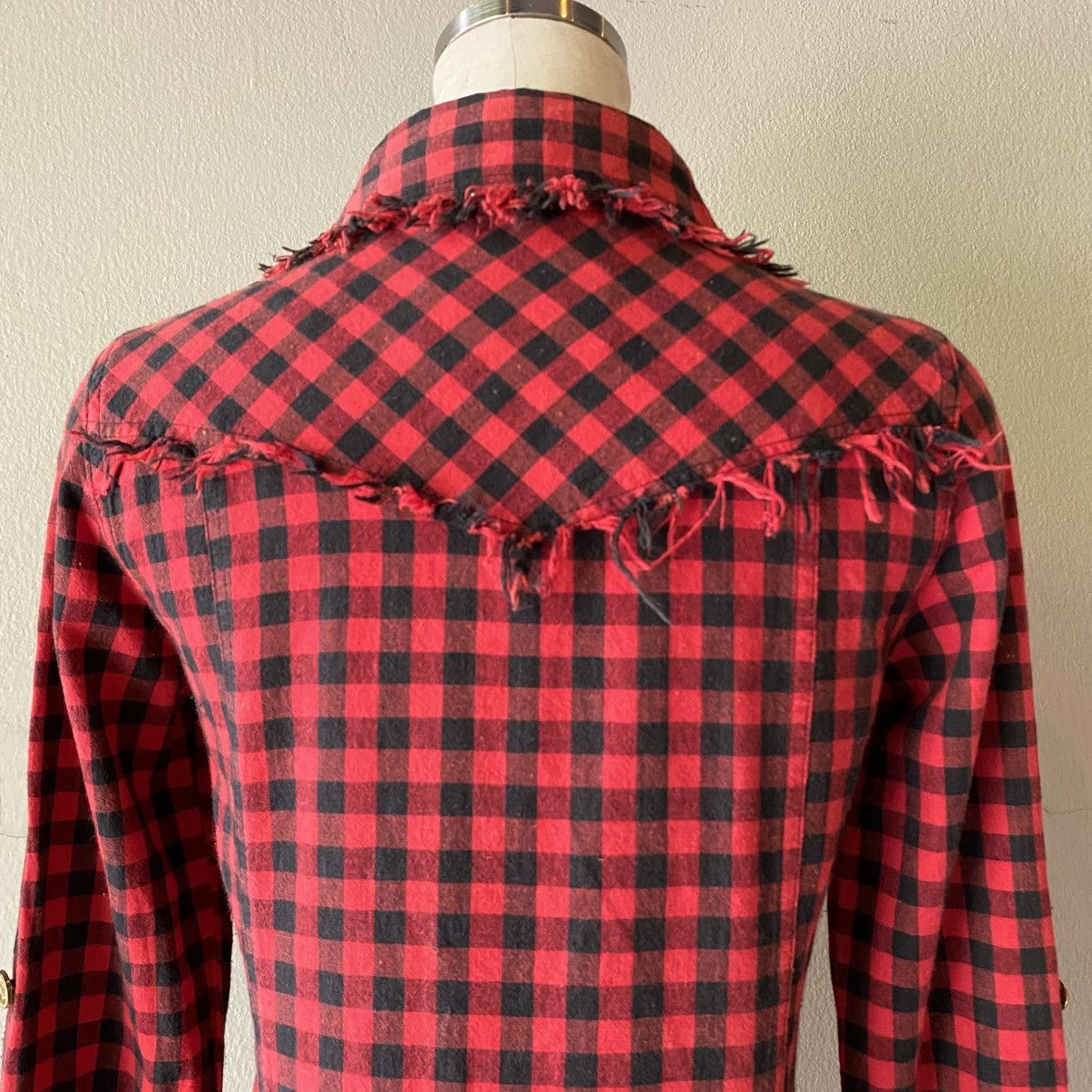 Designer × Japanese Brand GARULA Y2K Punk Red Black Check Frayed Shirt Size M / US 6-8 / IT 42-44 - 4 Thumbnail