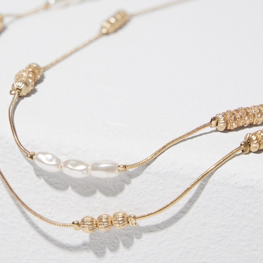 Chicos Chico’s Hexi long pearl gold tone double strand necklace Size ONE SIZE - 8 Thumbnail