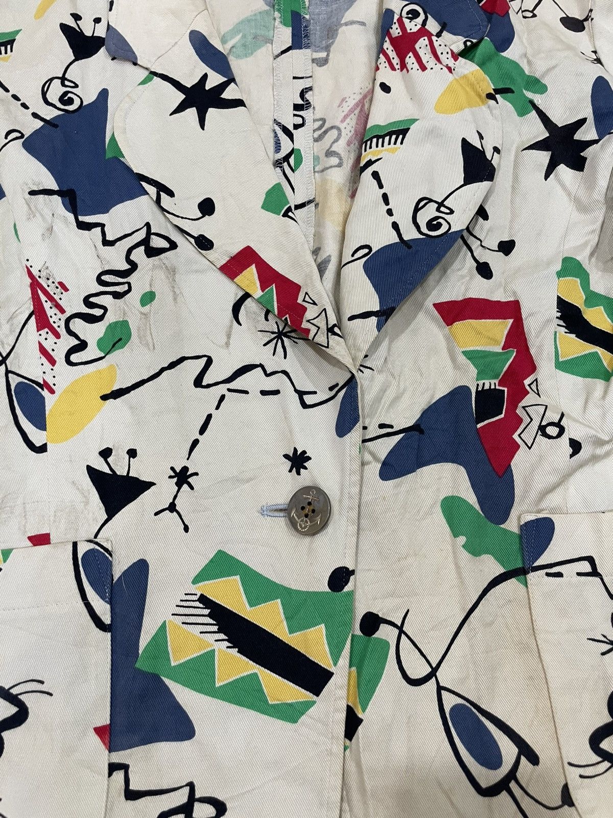 Japanese Brand Vintage Japan Givy Blazer Jacket coat abstract Art US NAVY Size 34S - 9 Thumbnail