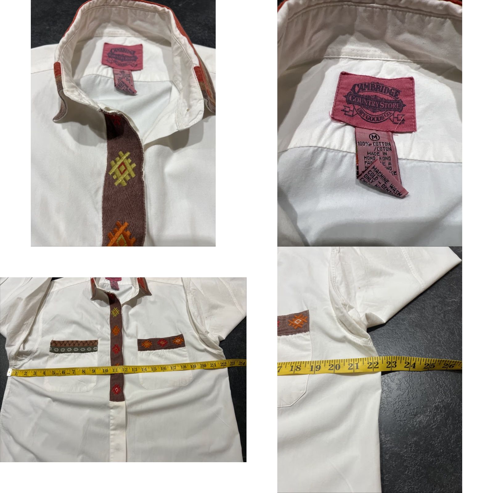 Vintage VINTAGE Cambridge Dry Goods Women's Shirt Short Sleeve Collared Button-Up 100% Cotton Chambray Embroidered Aztec 90s Festival Size M / US 6-8 / IT 42-44 - 8 Thumbnail