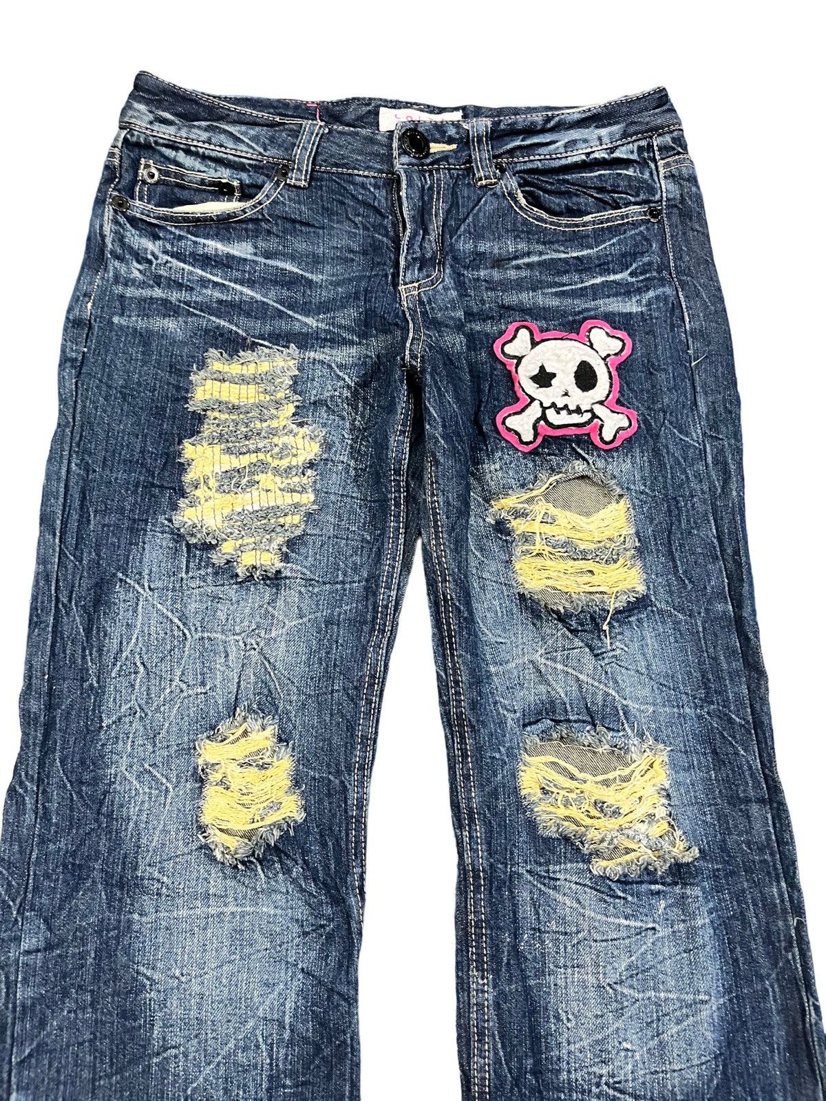 Japanese Brand × Vintage Vintage Japanese Brand Punk Embroidded Skull Denim Size US 31 - 2 Thumbnail