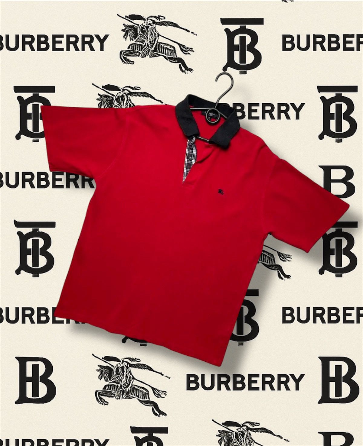 Vintage Burberry polo plaid red size M logo