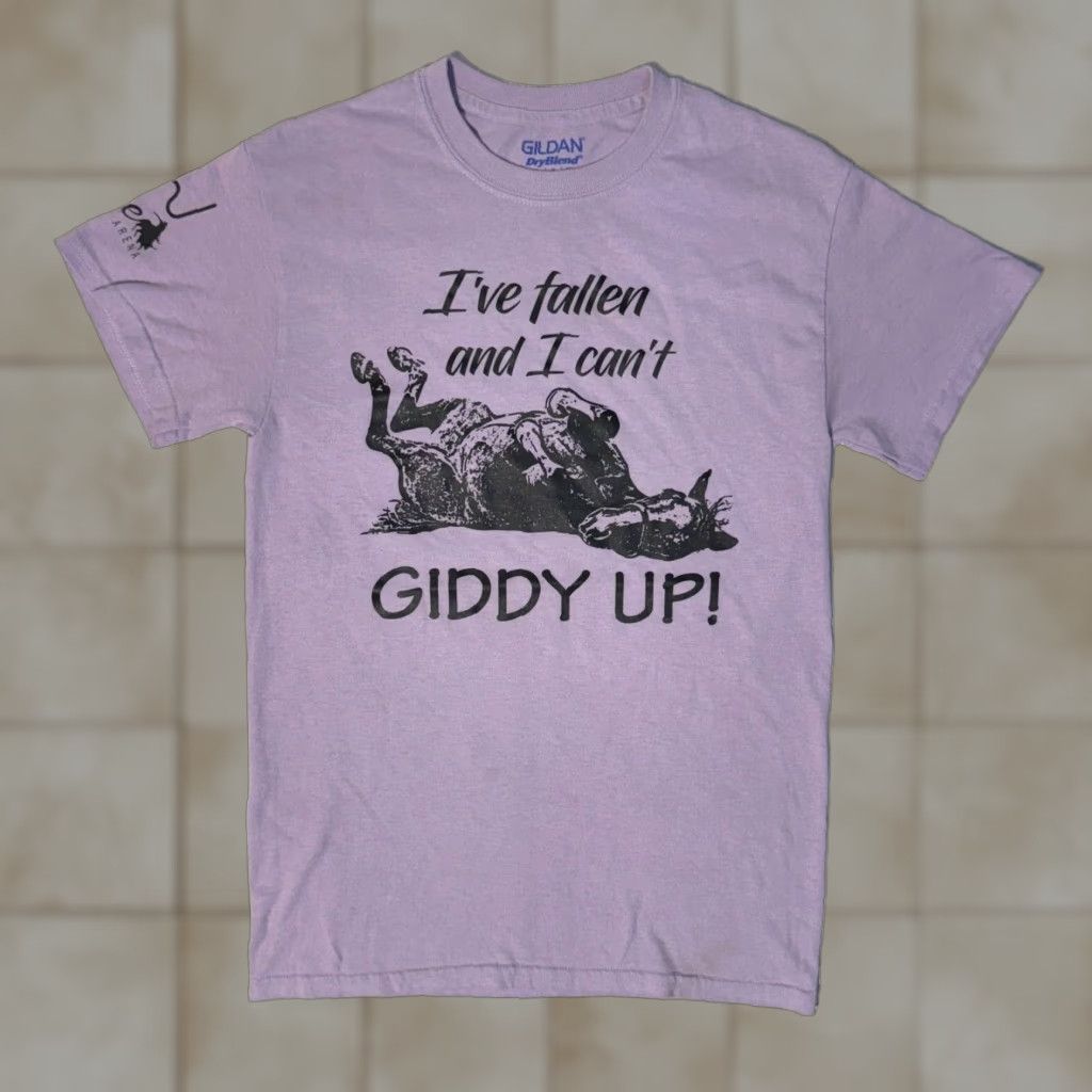 Gildan Gildan T-Shirt Shirt Casual Purple Logo Funny I’ve Fallen and I Can’t Giffy Up Womens S Short Sleeve Cotton Regular Size S / US 4 / IT 40 - 1 Thumbnail