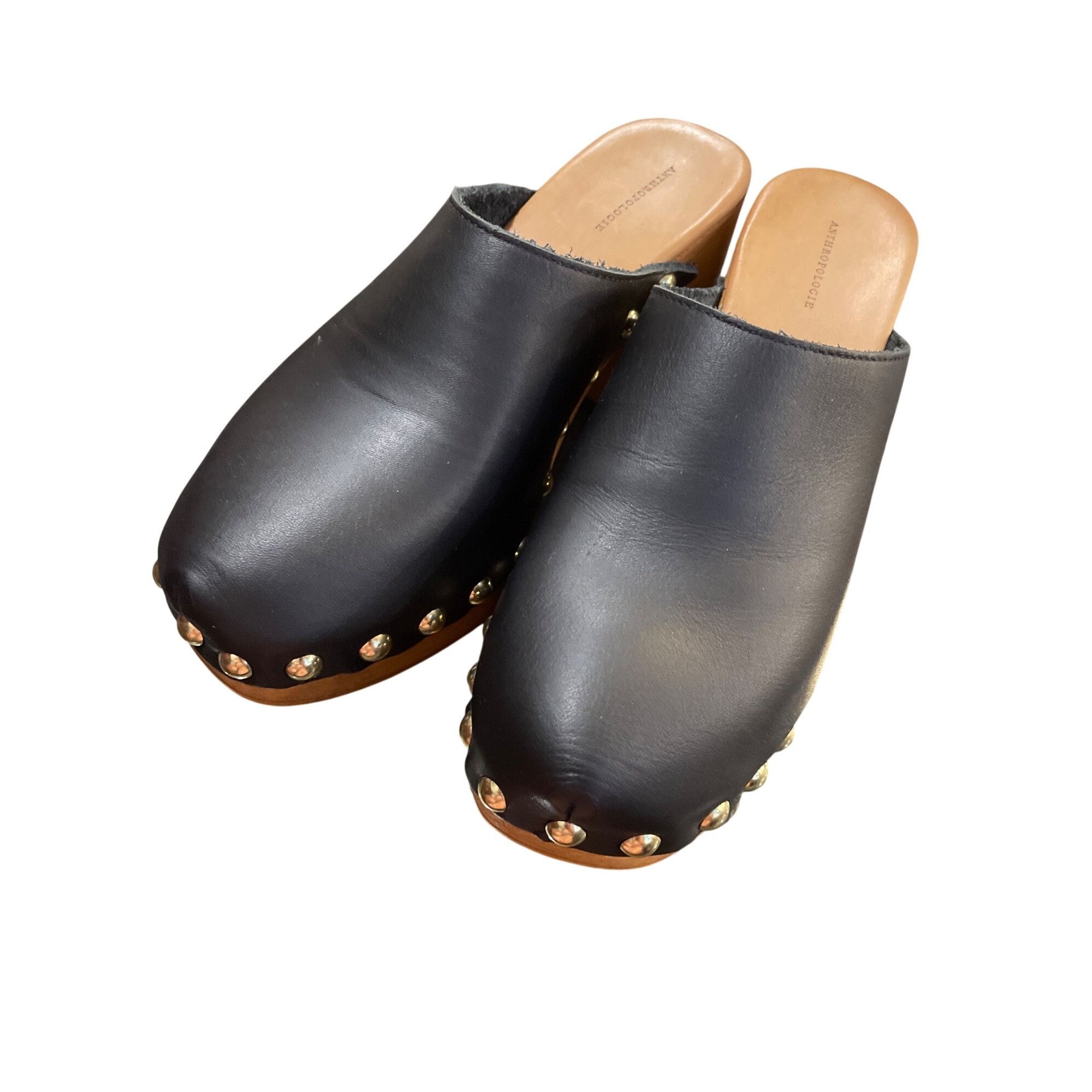 Anthropologie Anthropologie wms black leather 3.5" block heeled clogs shoe Size US 9.5 / IT 39.5 - 14 Thumbnail