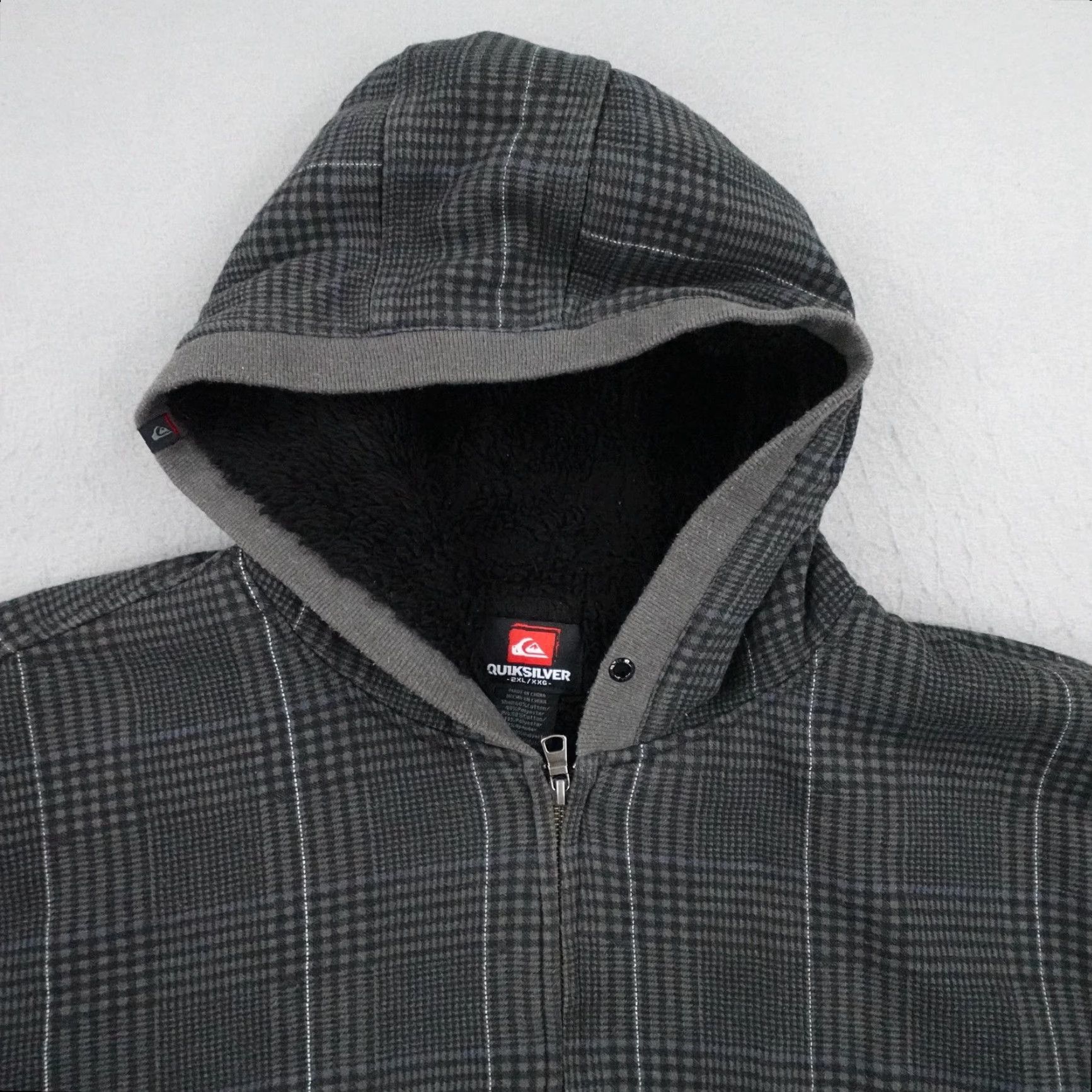 Quiksilver Quiksilver Hoodie Mens 2XL Gray Plaid Sherpa Fleece Lined Full Zip Sweatshirt Size US XXL / EU 58 / 5 - 2 Thumbnail