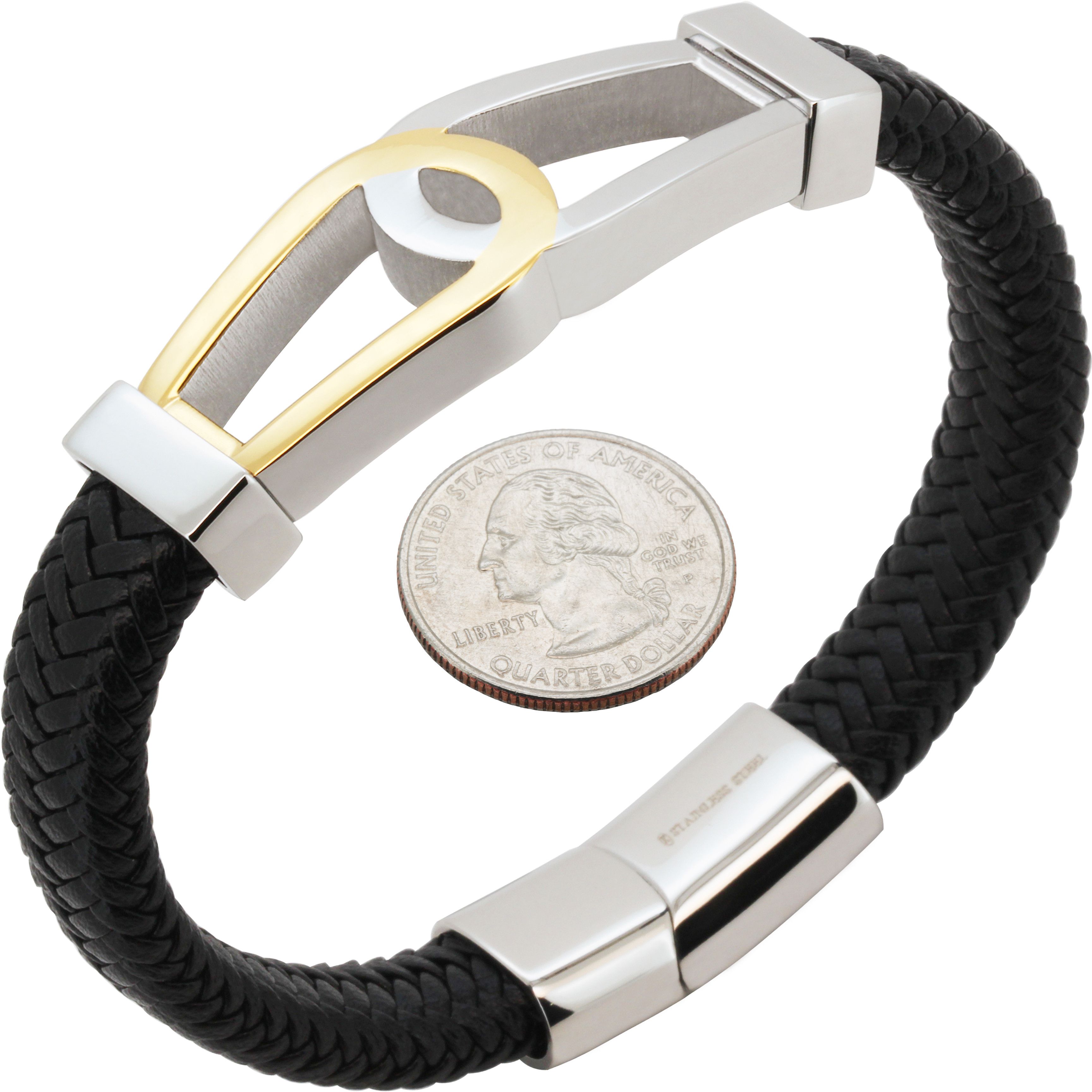 Other 316L Stainless Steel 18k GP 19mm Hook Leather Bracelet 8.5” Size ONE SIZE - 1 Preview