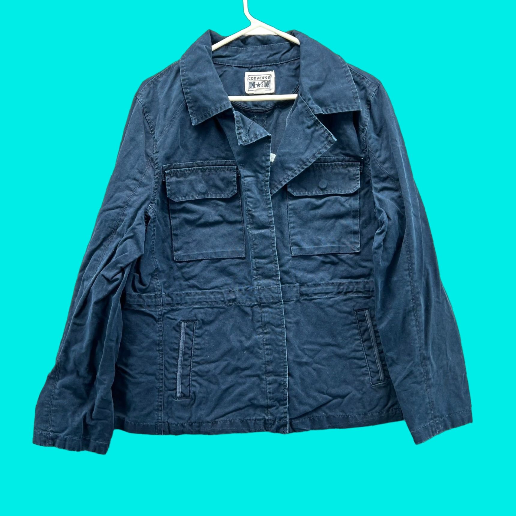 Converse Converse One Star Jacket Womens XL Blue Military Canvas Cotton Button Front Vtg Size XL / US 12-14 / IT 48-50 - 1 Thumbnail