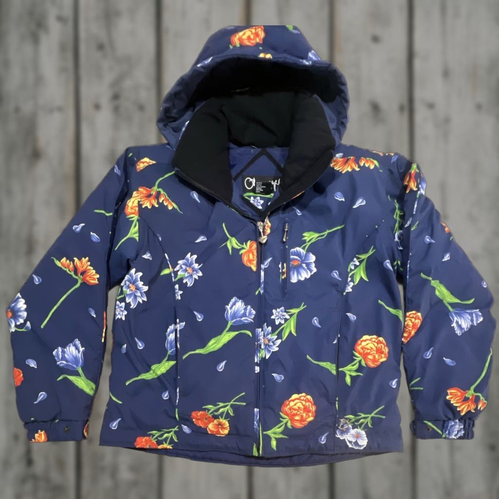 Obermeyer Obermeyer Floral Ski Jacket Womens 10 Style Iris Hood Padded Shoulders Pockets Size L / US 10 / IT 46 - 1 Thumbnail