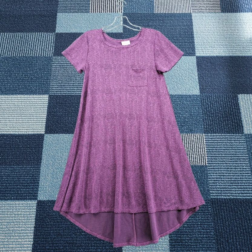 Vintage VINTAGE LuLaRoe Dress Womens 2XS Purple Trapeze Swing Hi-Low Short Sleeve Chevron Knit Casual Womens Size 24" / US 00 / IT 34 - 1 Thumbnail