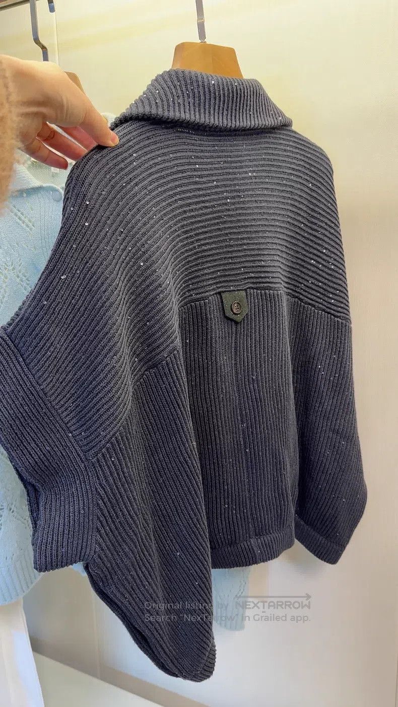 Brunello Cucinelli Brunello Cucinelli Sequined Rib Knit Cloak Jacket Size XS / US 0-2 / IT 36-38 - 6 Thumbnail
