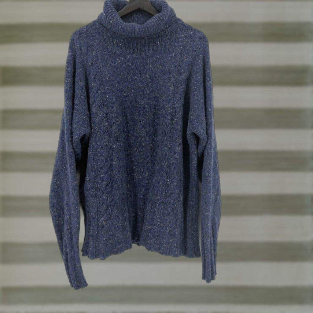 Paul Smith Sweater Men M Blue Wool Cashmere Cable-Knit Turtleneck Pullover Long Sleeve Vintage No