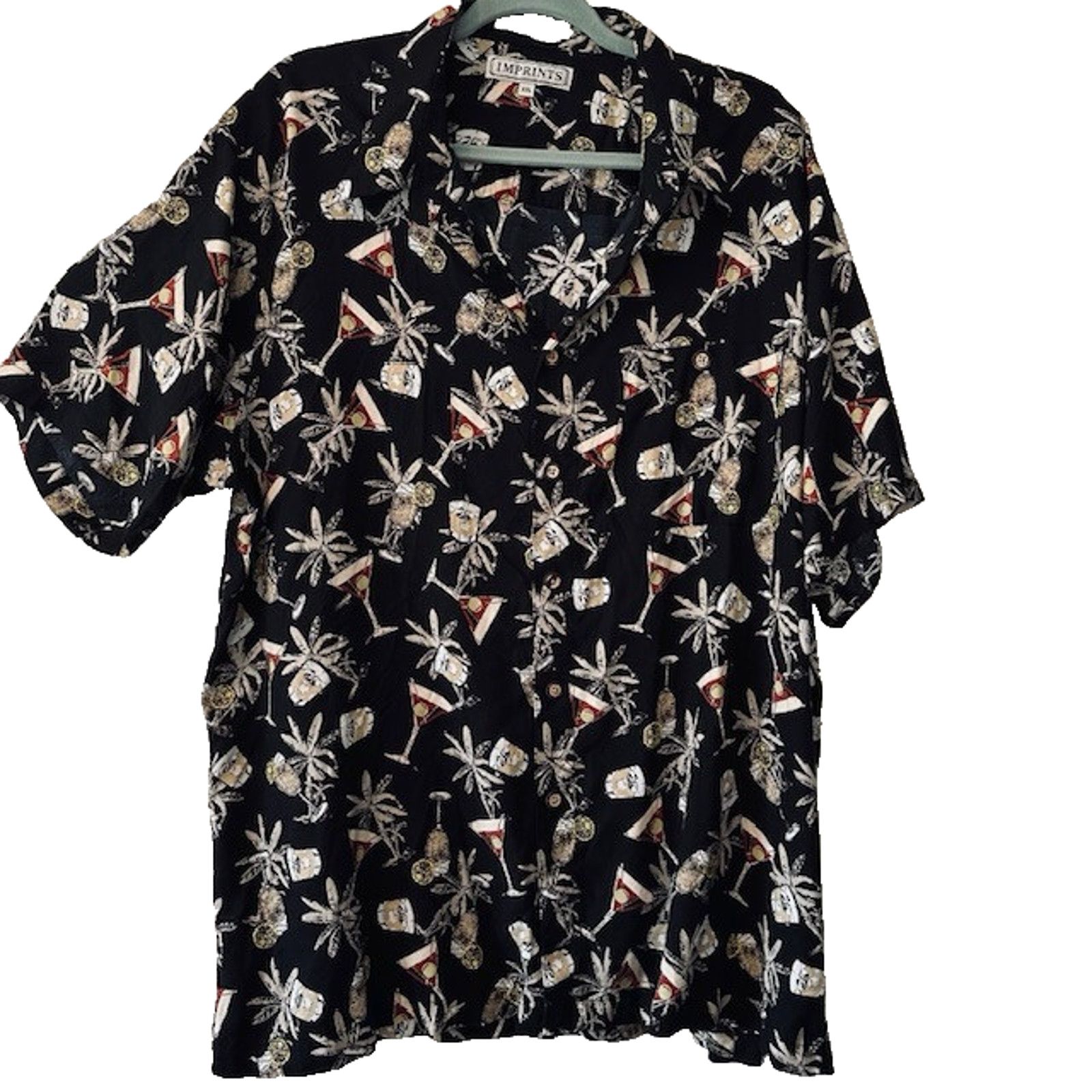 Other Imprints Hawaiian Button XXL Shirt, Black w/Cocktails/Trees Size US XXL / EU 58 / 5 - 1 Thumbnail