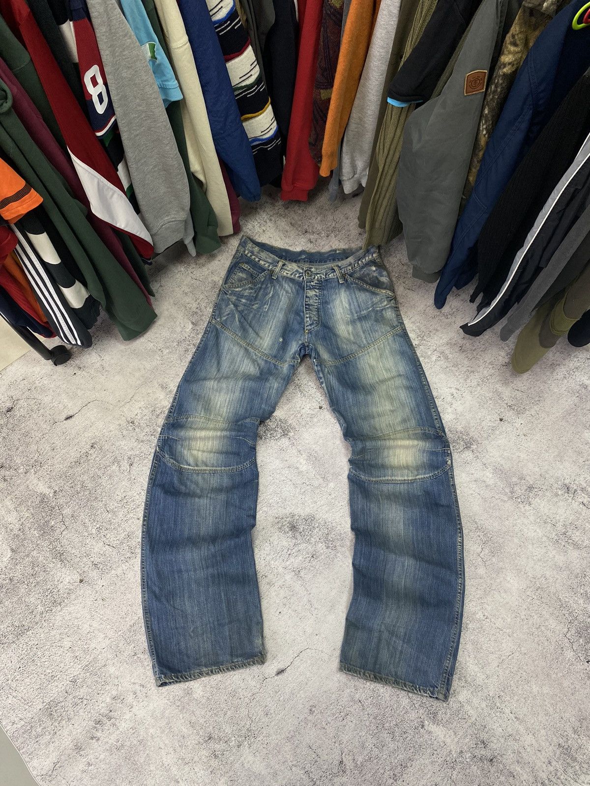 Pre-owned G Star Raw X Vintage G Star Raw Thrashed Distressed Crash Denim Jeans Y2k In Blue