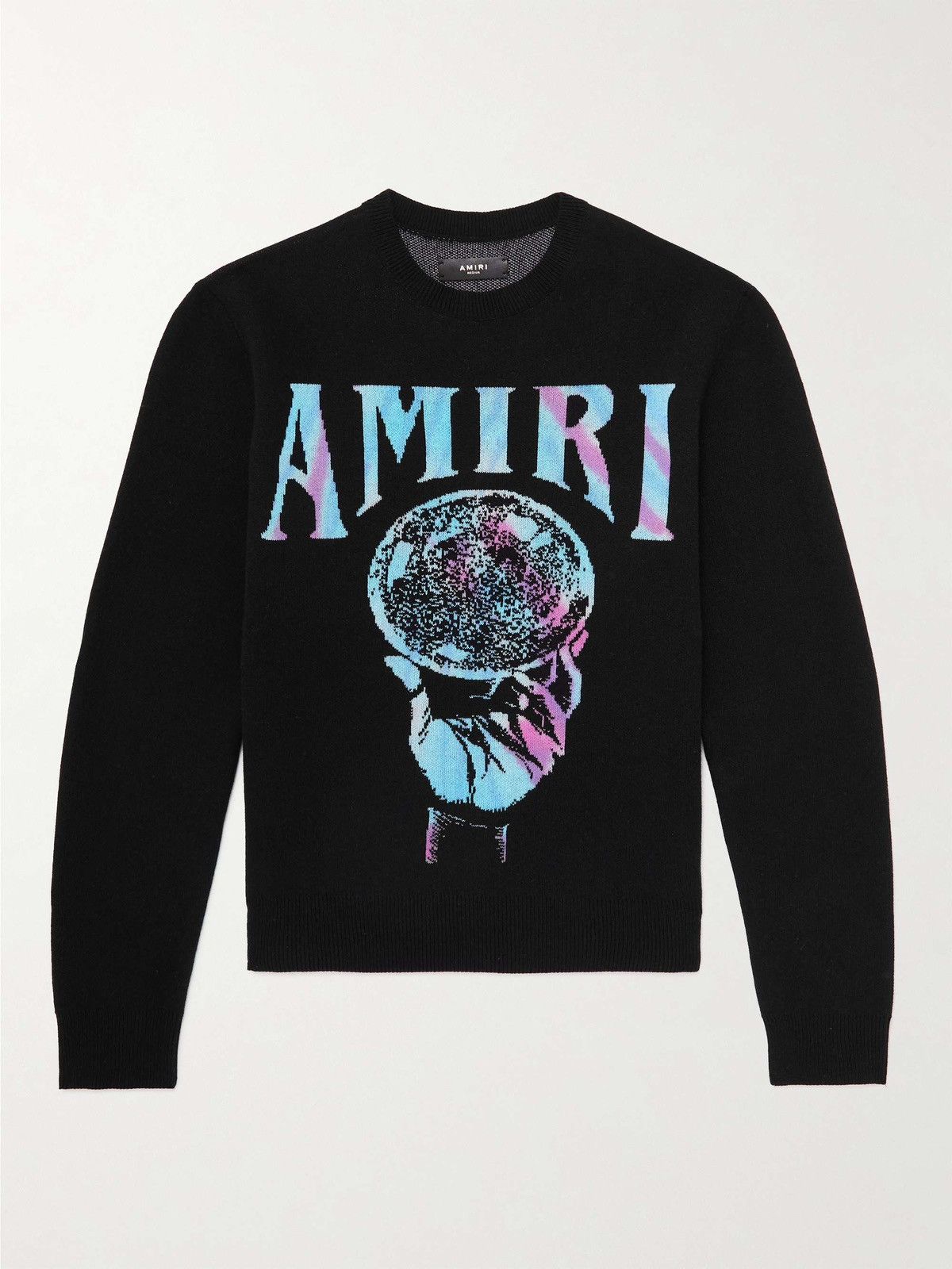 image of Amiri Crystal Ball Logo-Intarsia Cashmere Sweater in Black, Men's (Size Small)